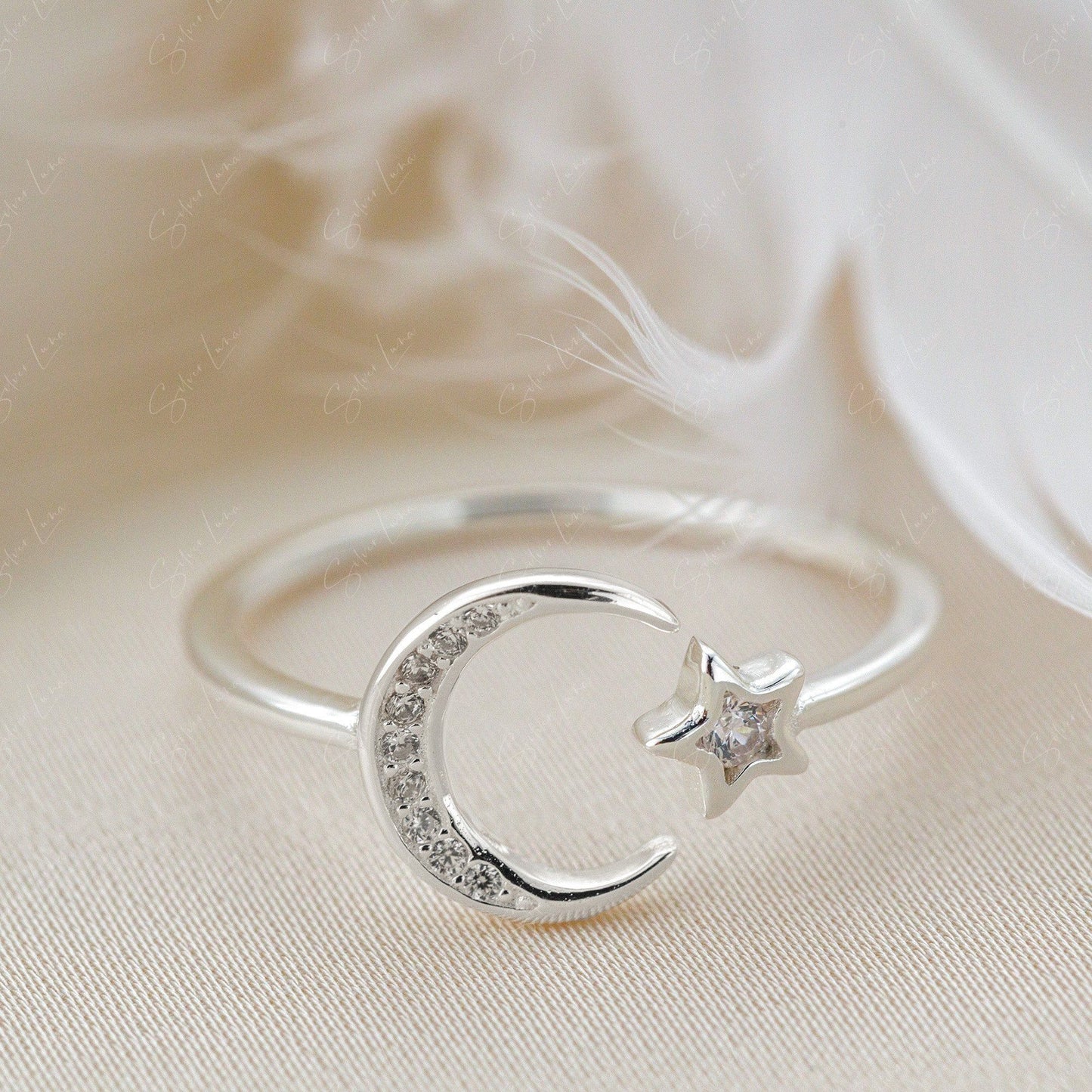 Crescent Moon And Star Adjustable Ring