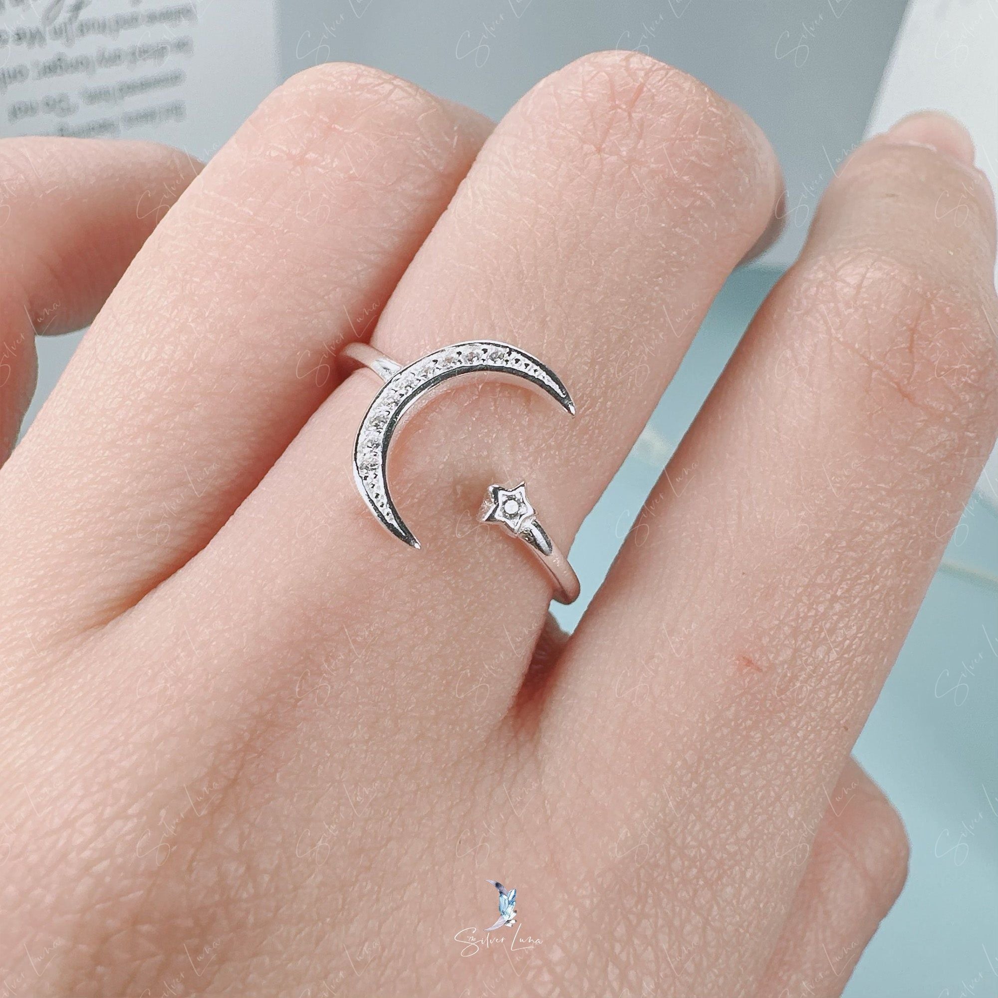 Crescent moon sale and star ring