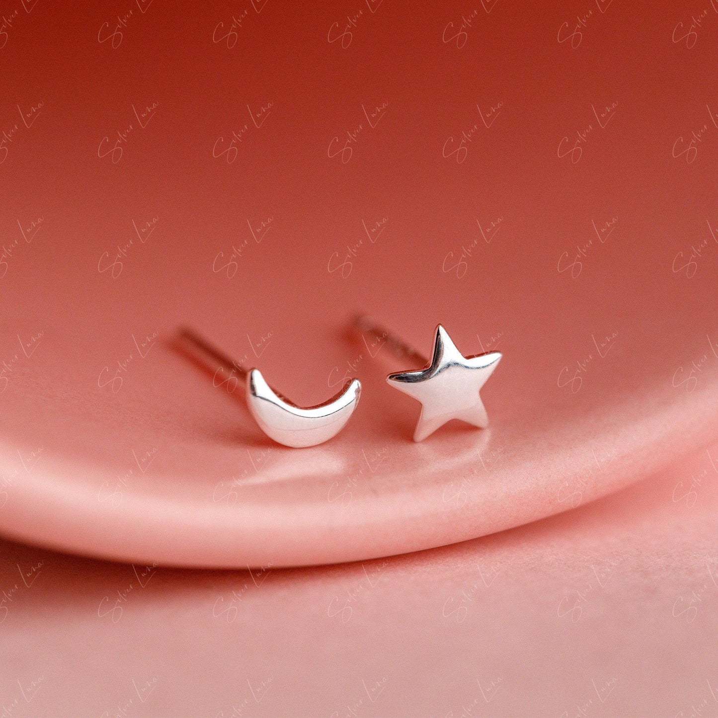 Tiny Star And Moon Stud Earrings