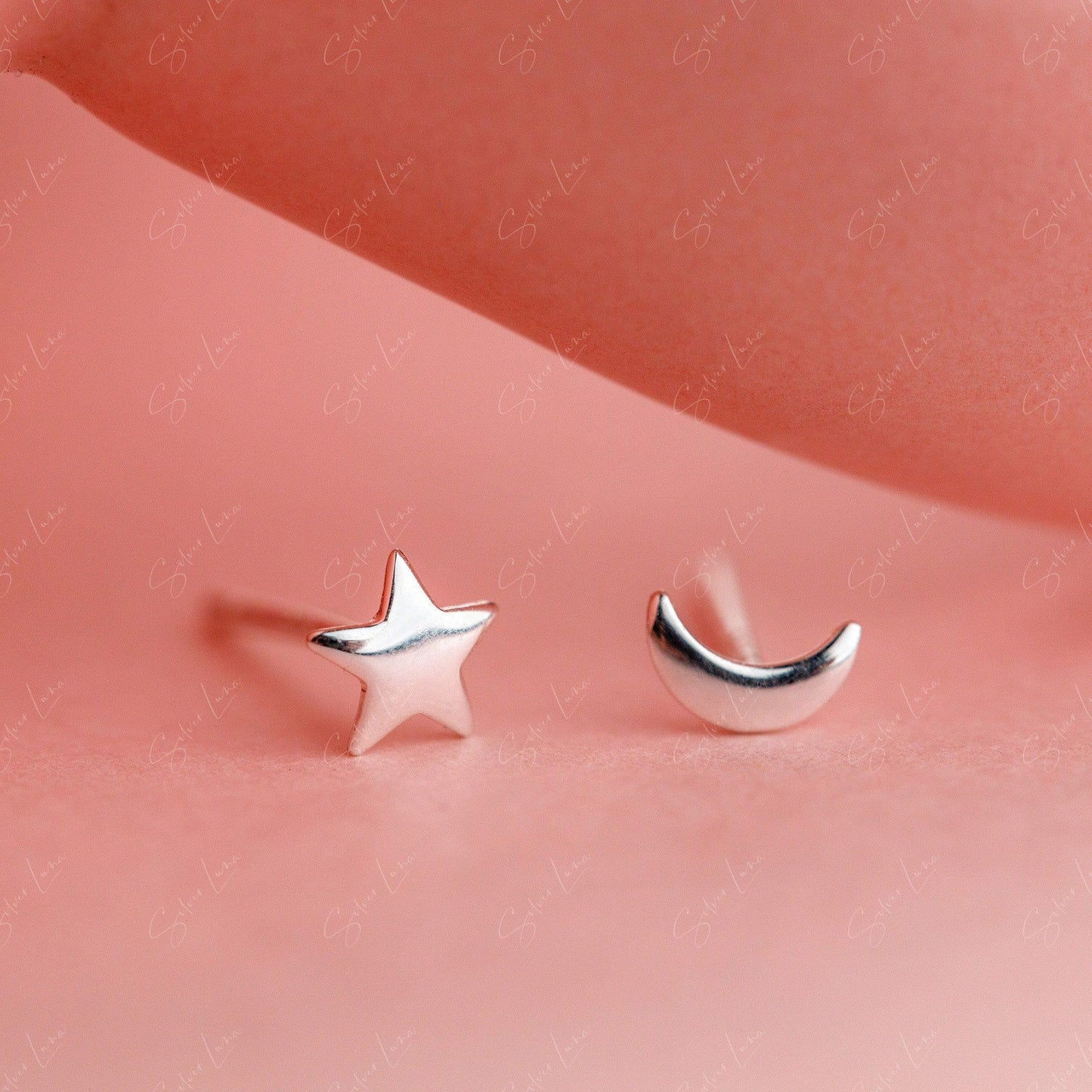 Tiny Star And Moon Stud Earrings