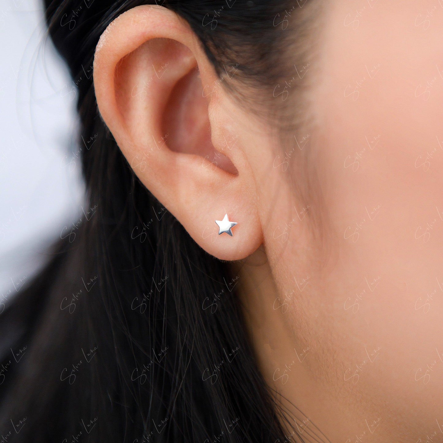 Tiny Star And Moon Stud Earrings