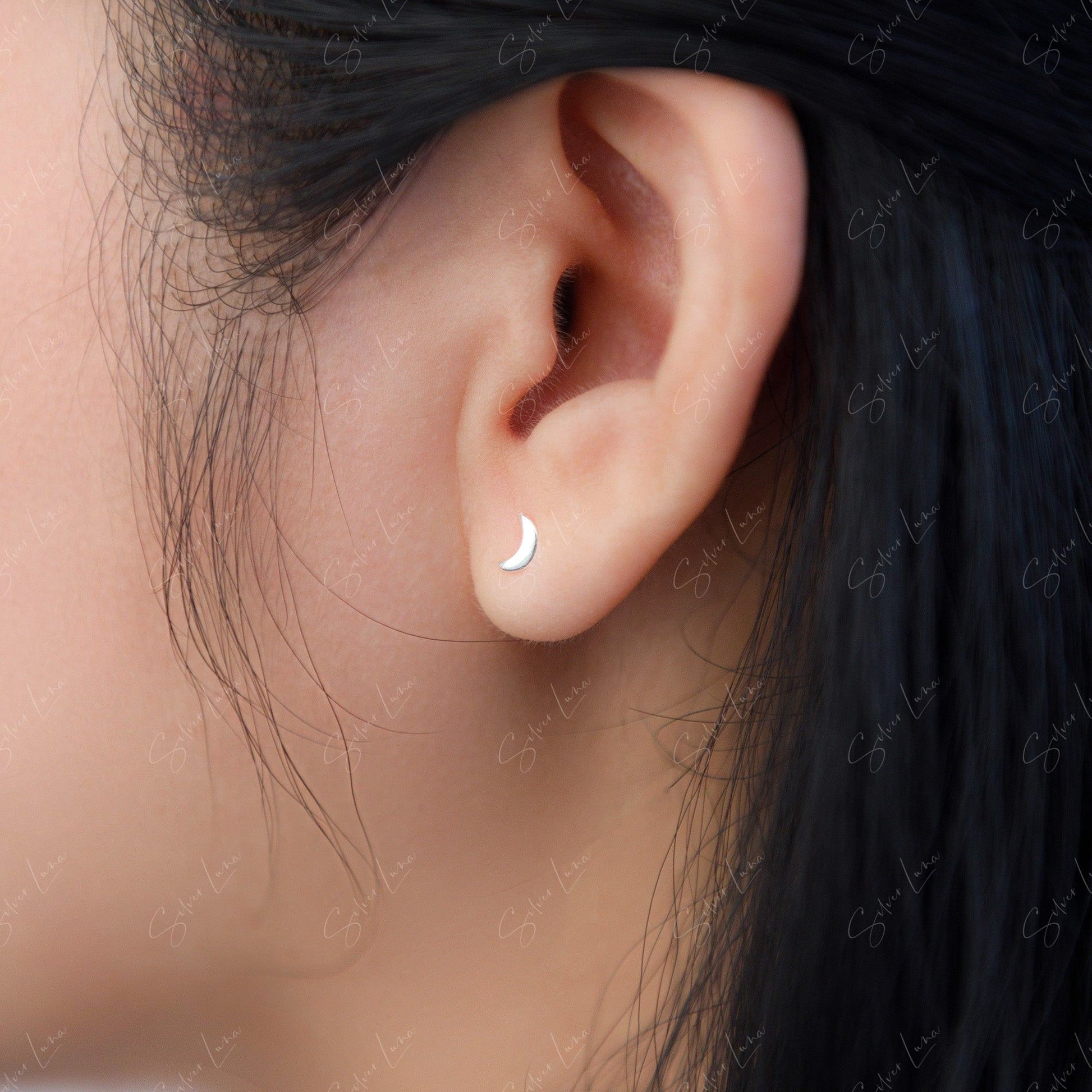 Tiny Star And Moon Stud Earrings