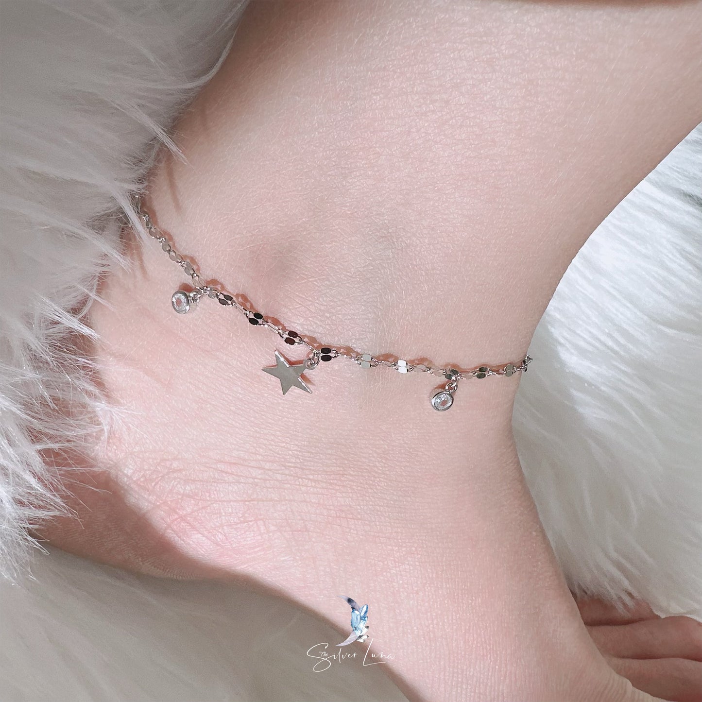 dazzling star charms silver anklet