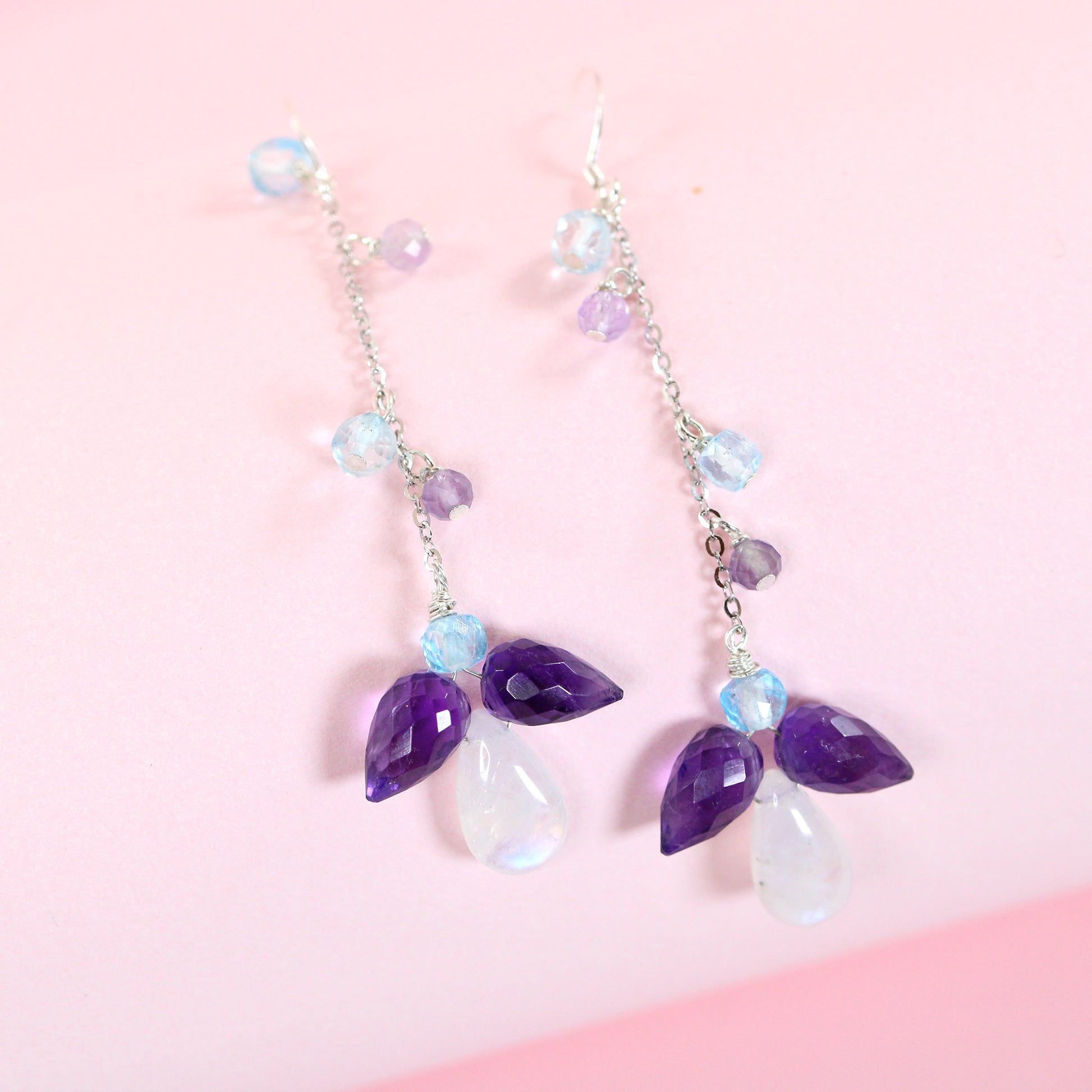 moonstone amethyst teardrop earrings
