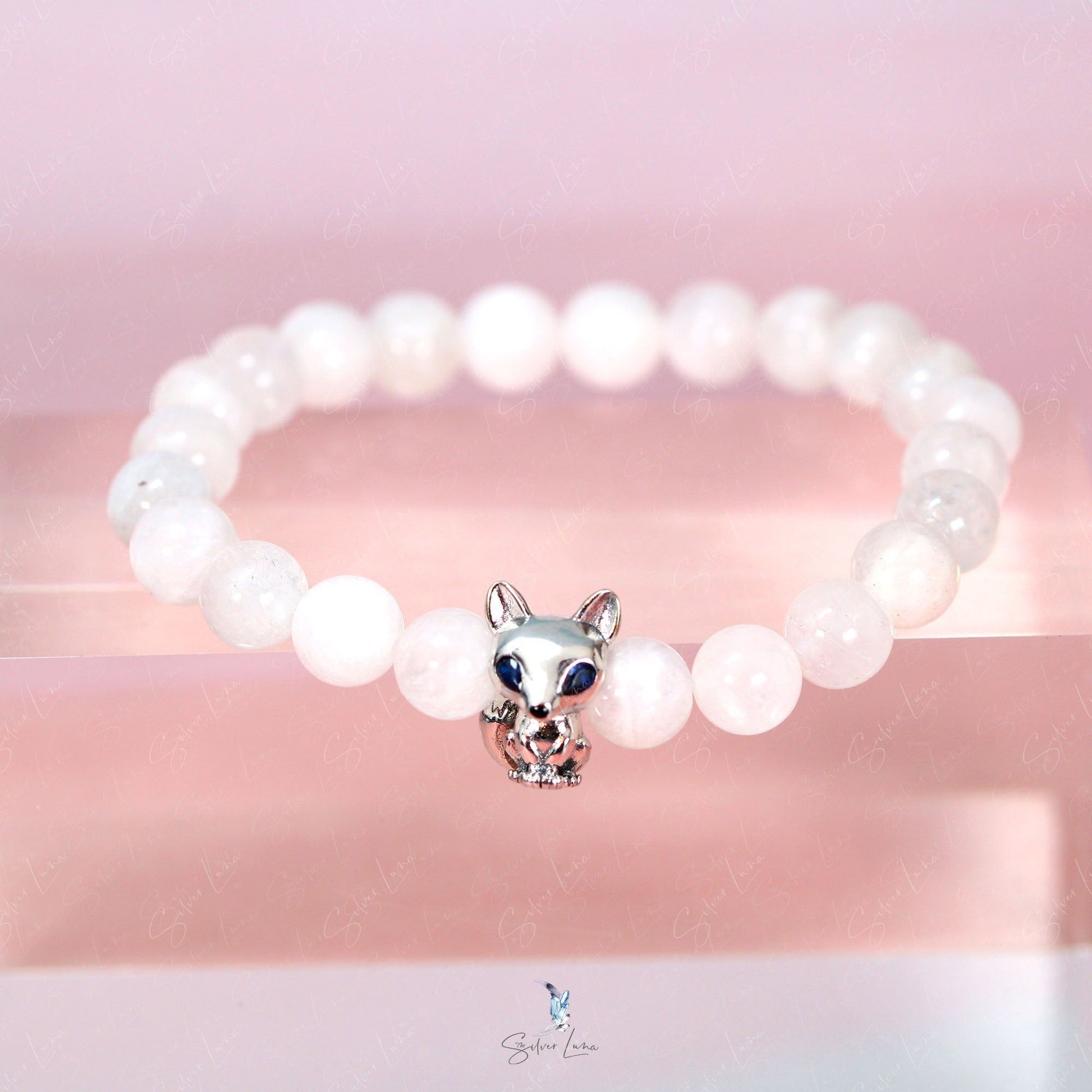 fox charm moonstone beaded bracelet