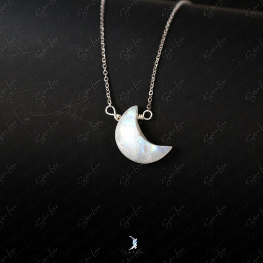 rainbow moonstone moon pendant necklace