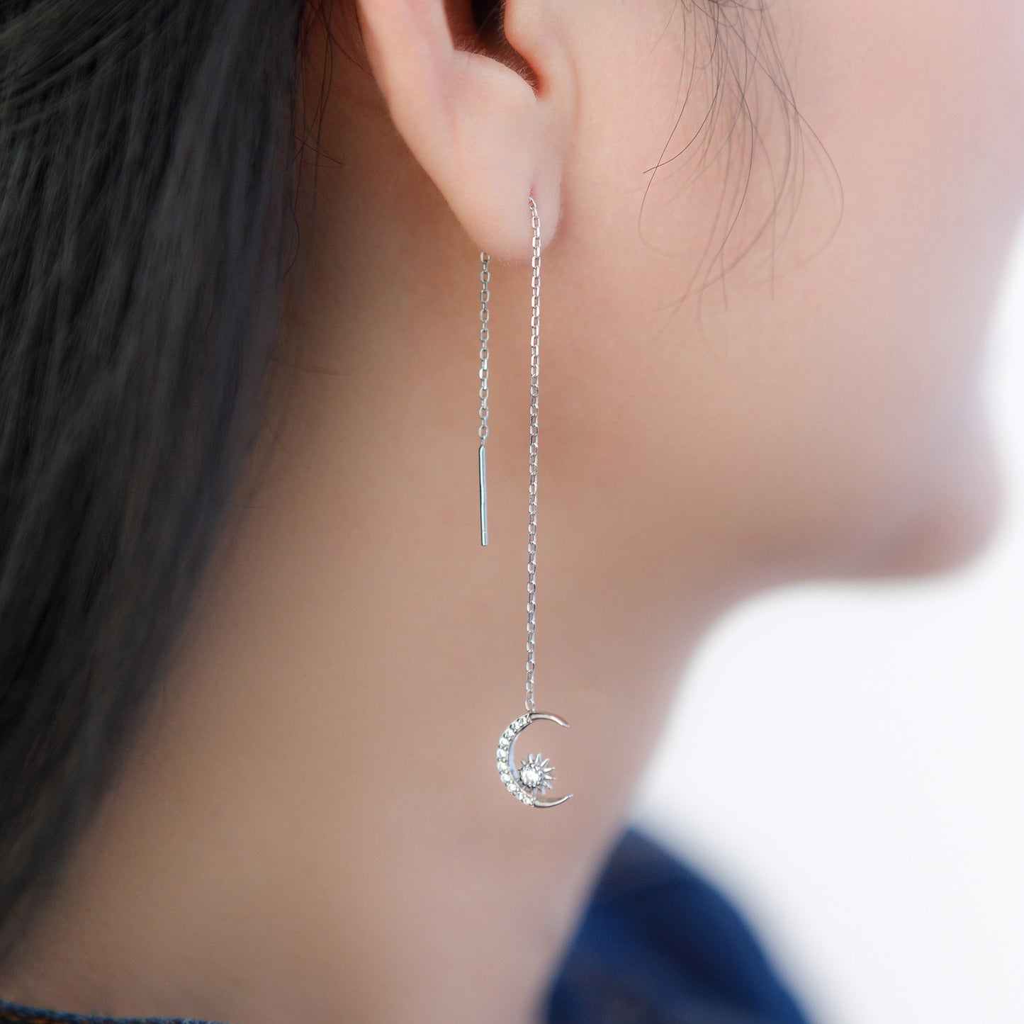 moon and star threader earrings