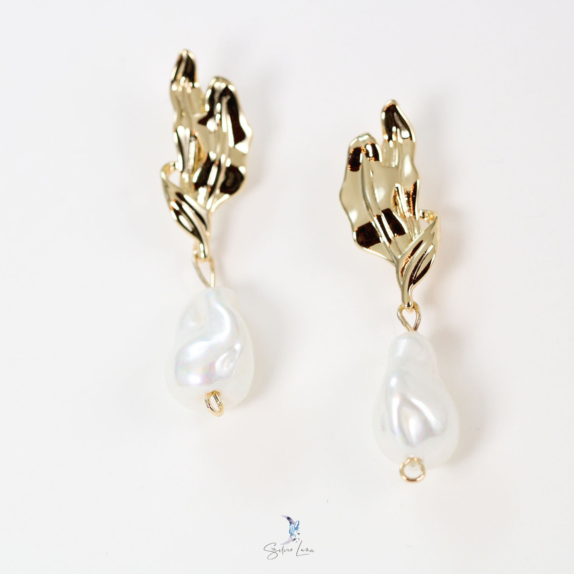 gold plated bridal pearl dangle drop earrings