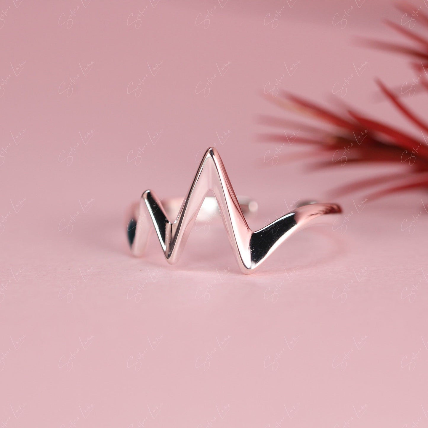 abstract mountain open band ring
