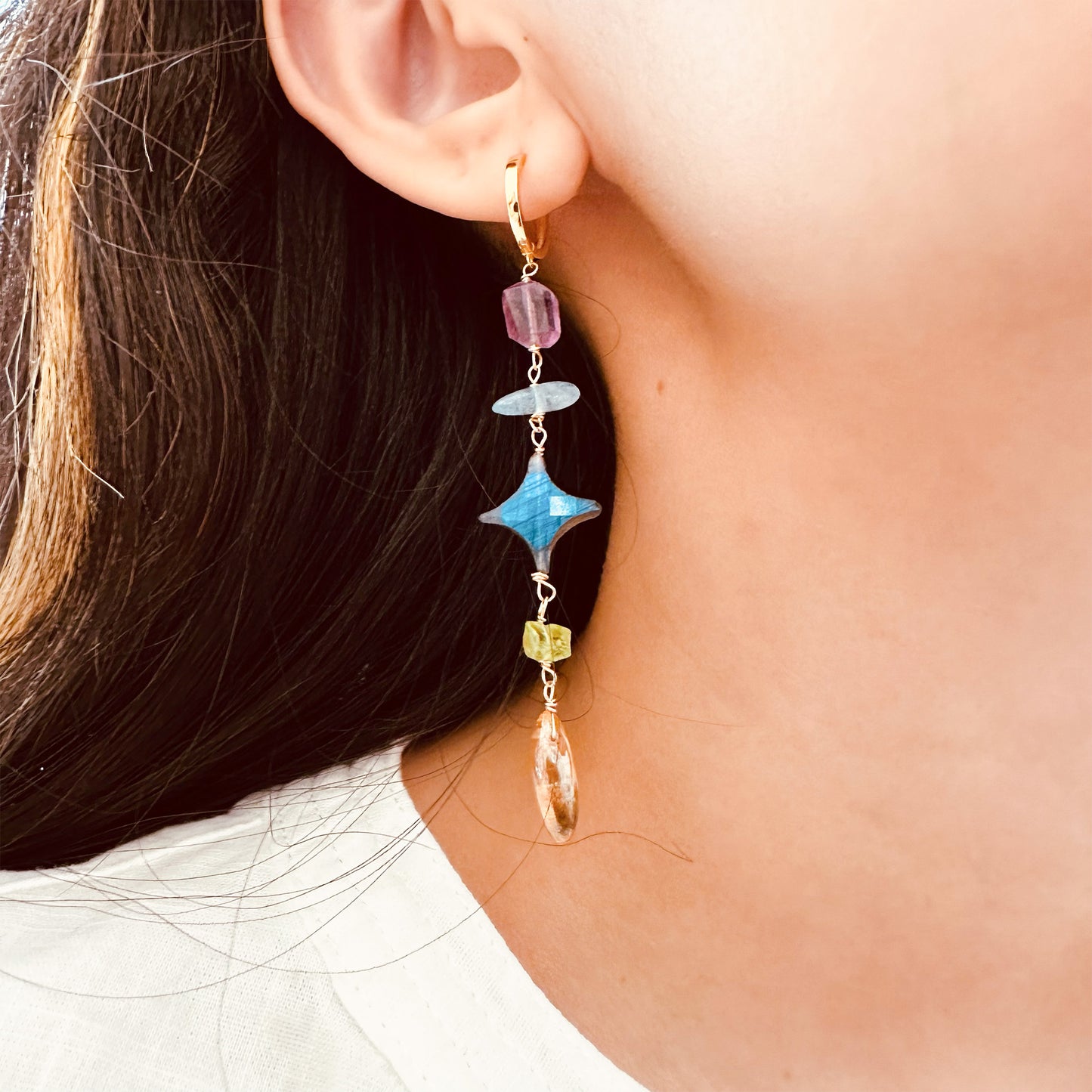 multi gemstone star labradorite handmade artisan earrings