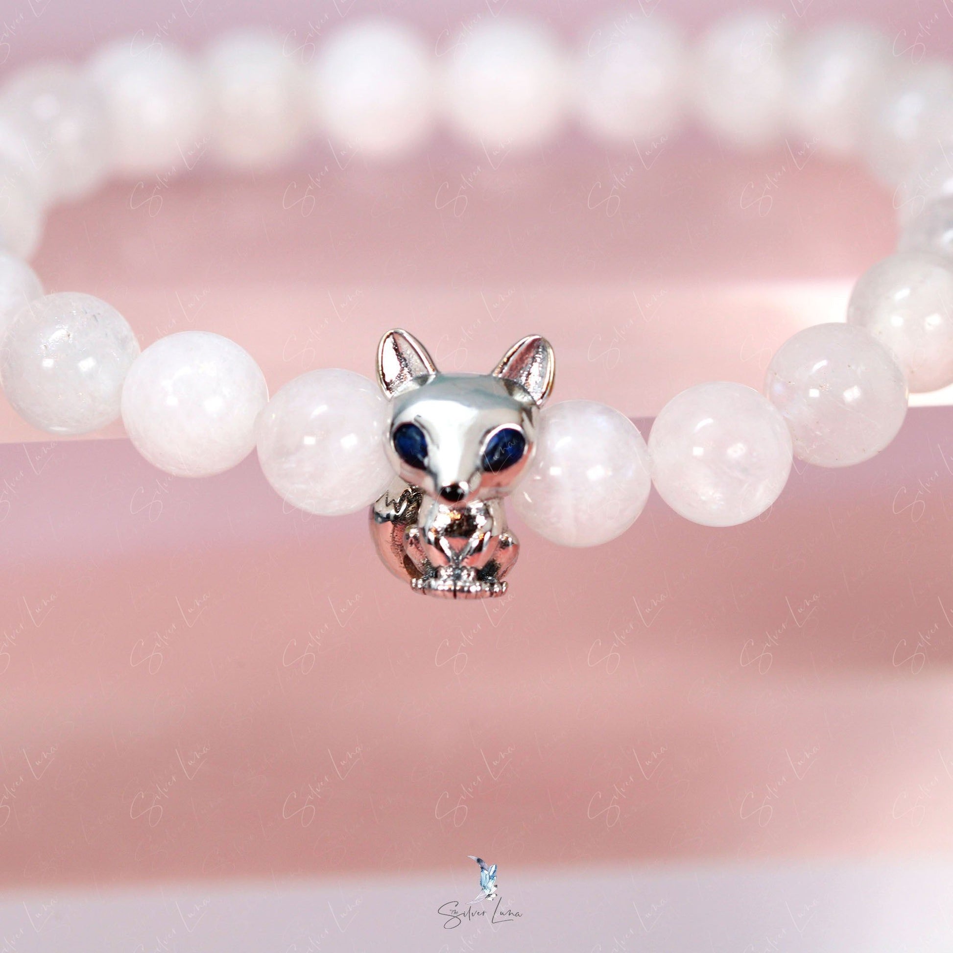 fox charm moonstone beaded bracelet