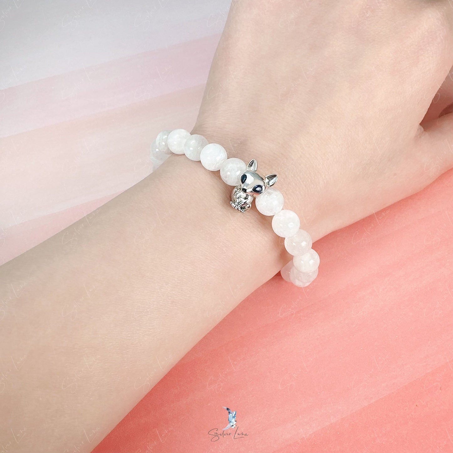 fox charm moonstone beaded bracelet