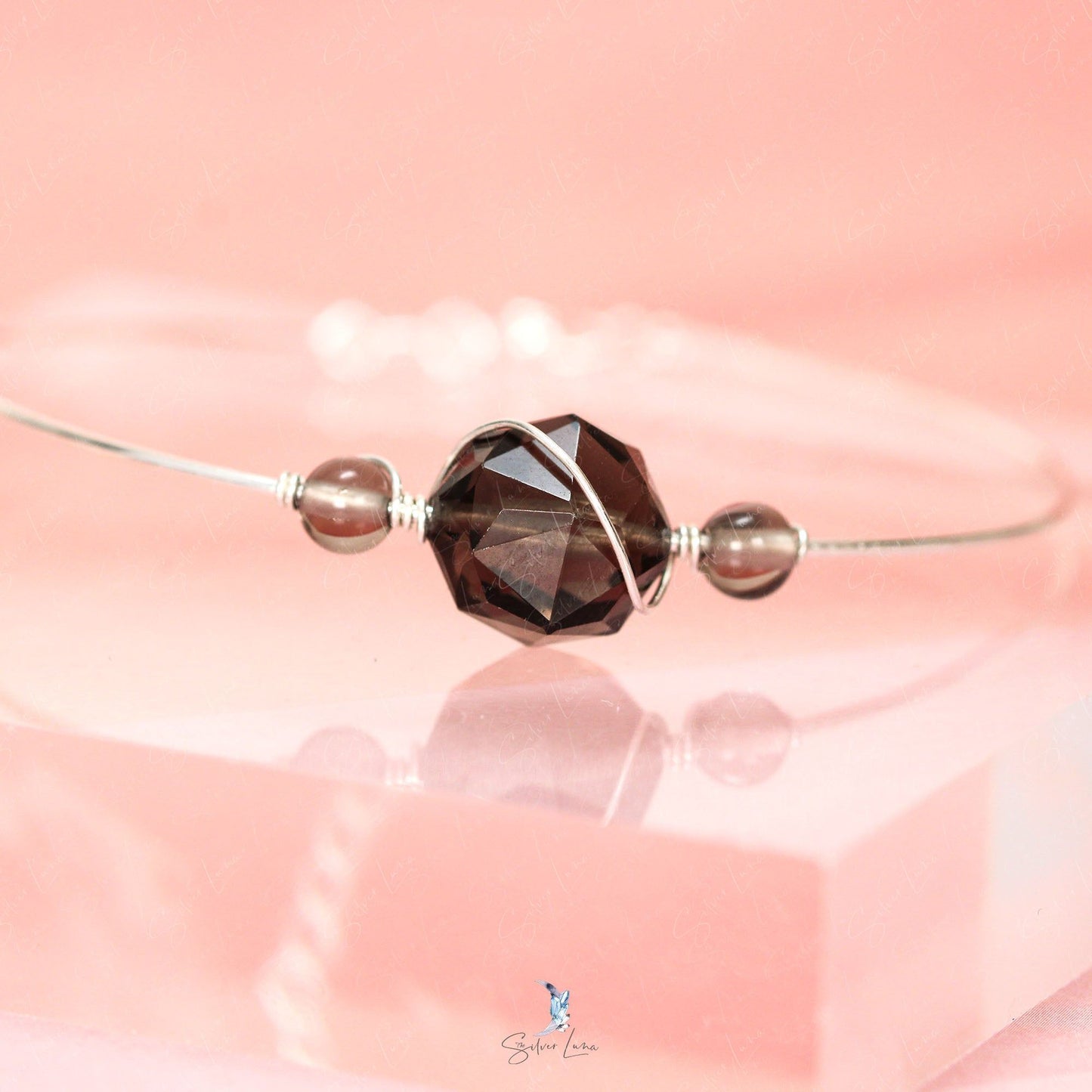 ice obsidian bead silver bracelet