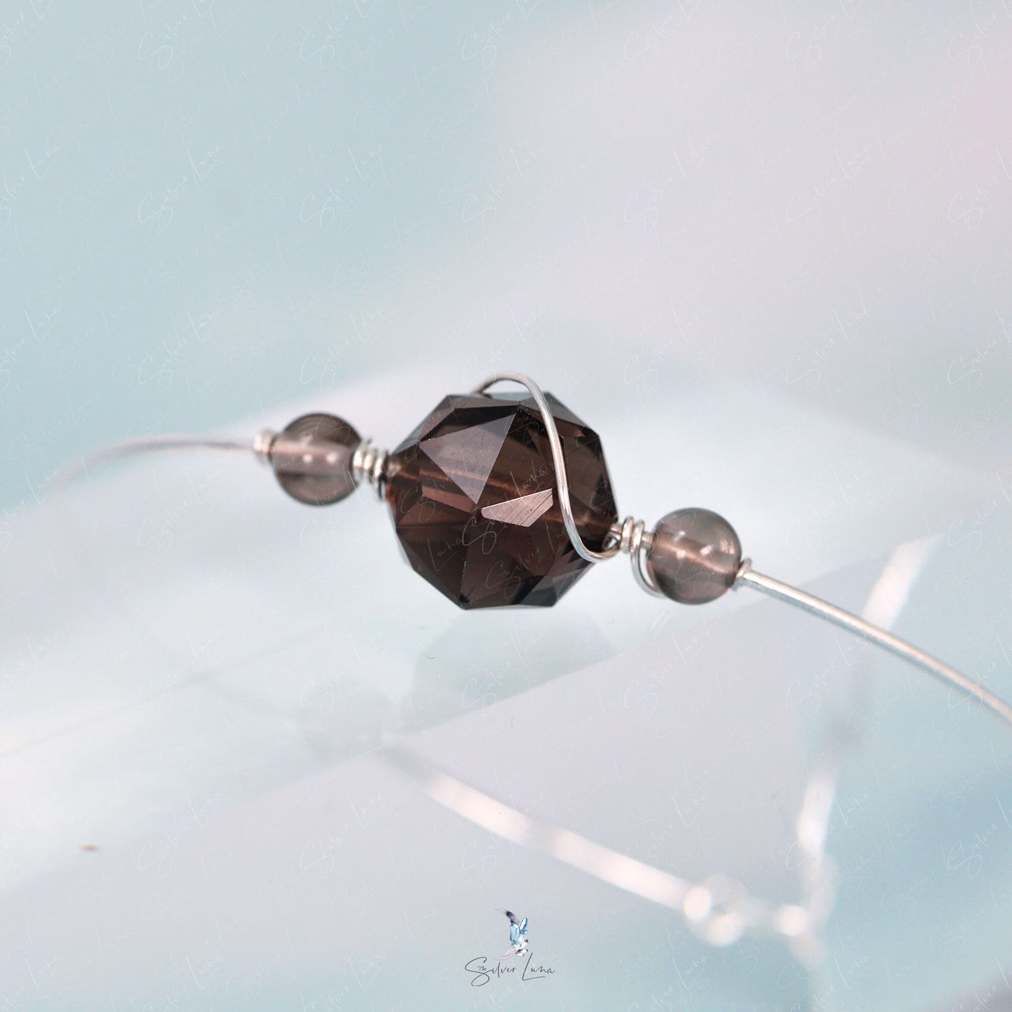 ice obsidian beaded silver bracelet