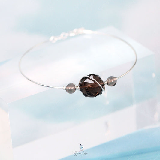 Ice obsidian beads silver bangle bracelet