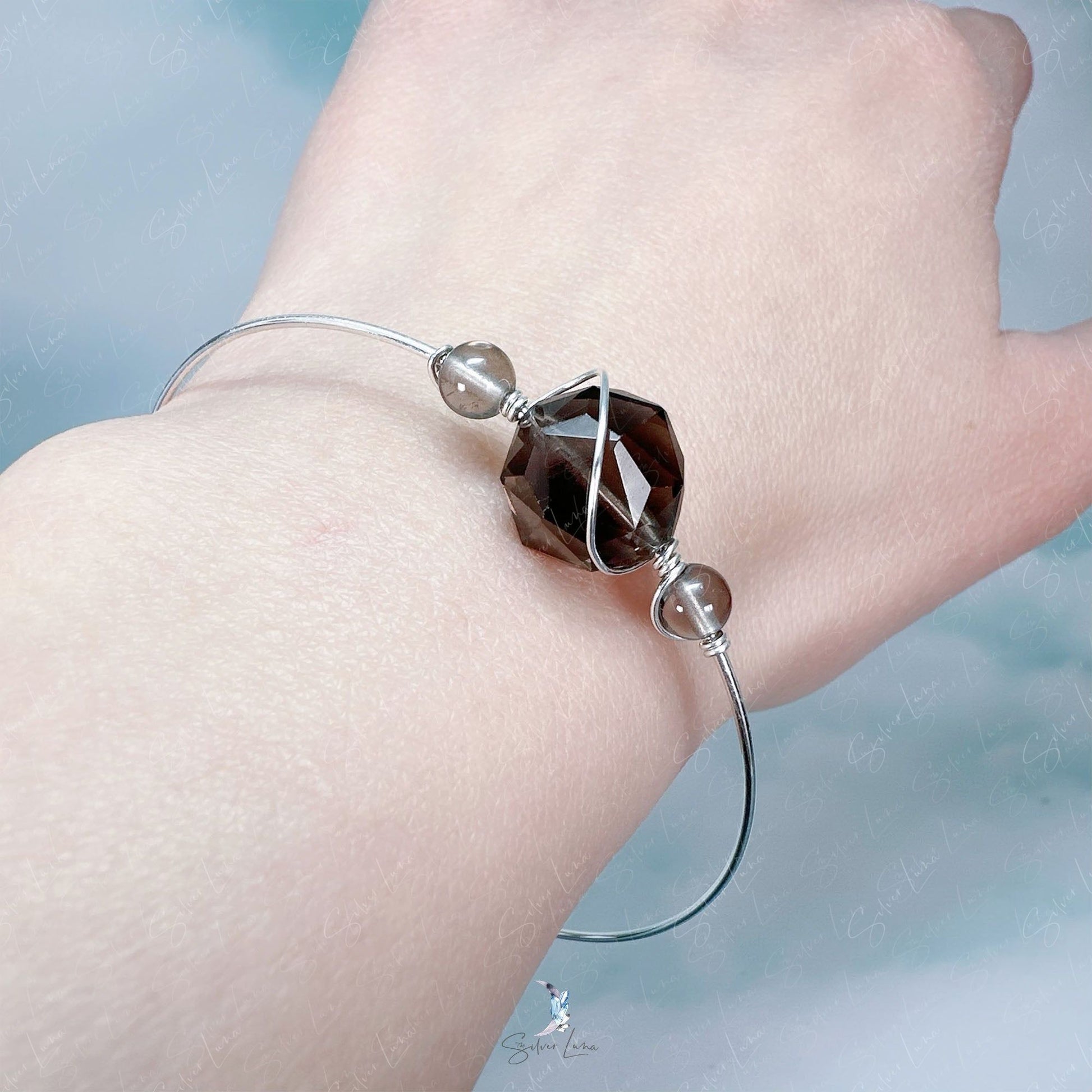 ice obsidian beaded bangle bracelet