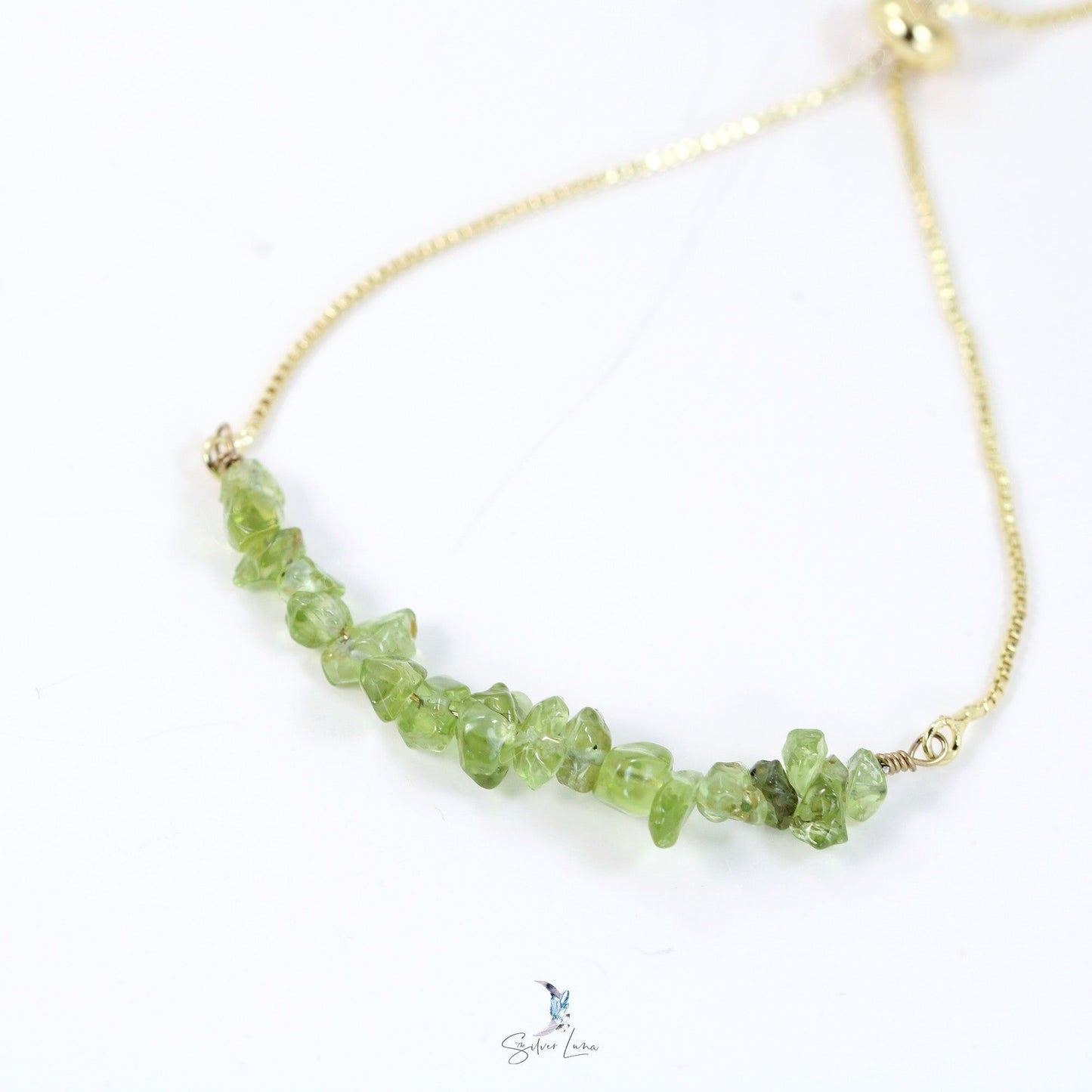 Green peridot gravel chip stone bracelet