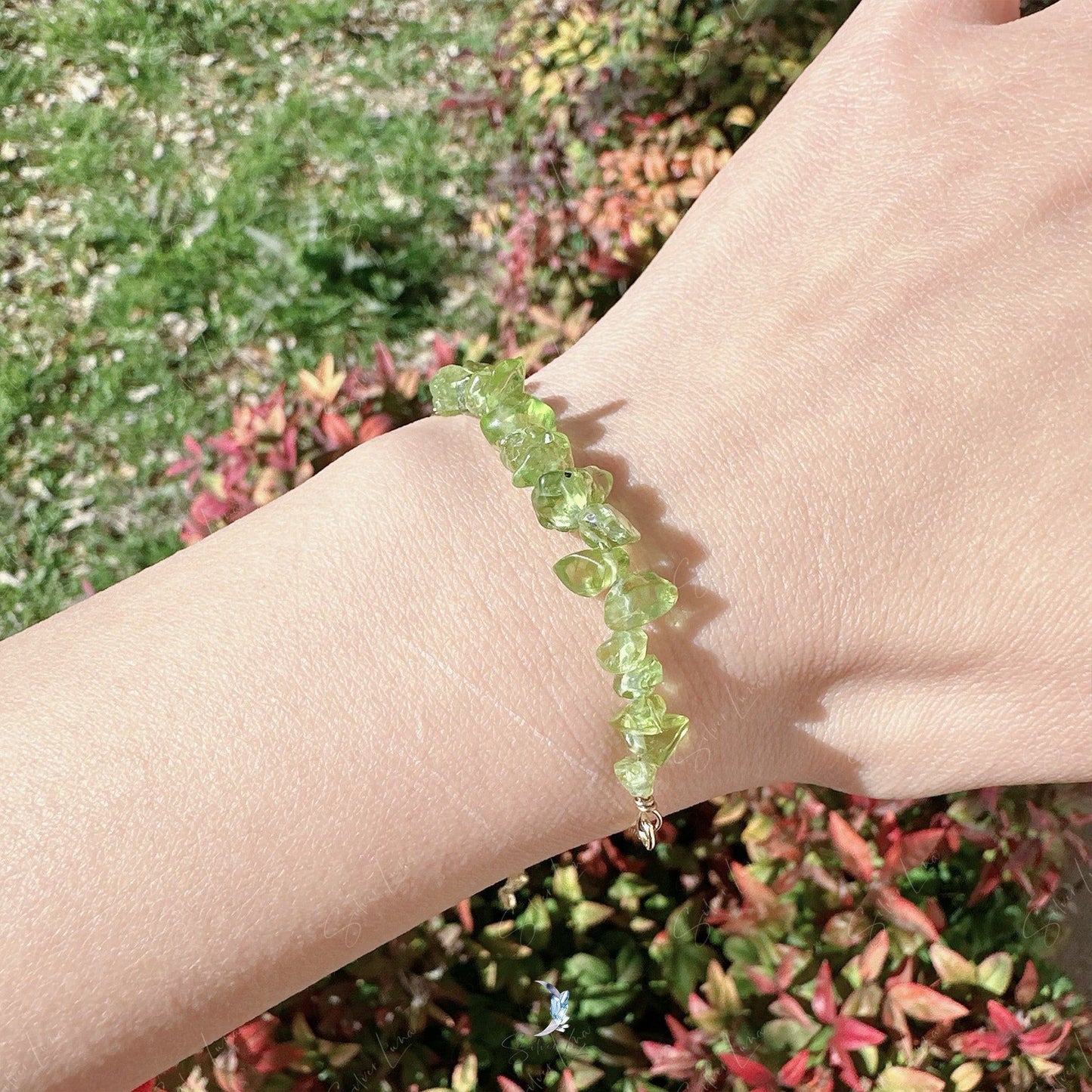 Green peridot gravel chip stone bracelet