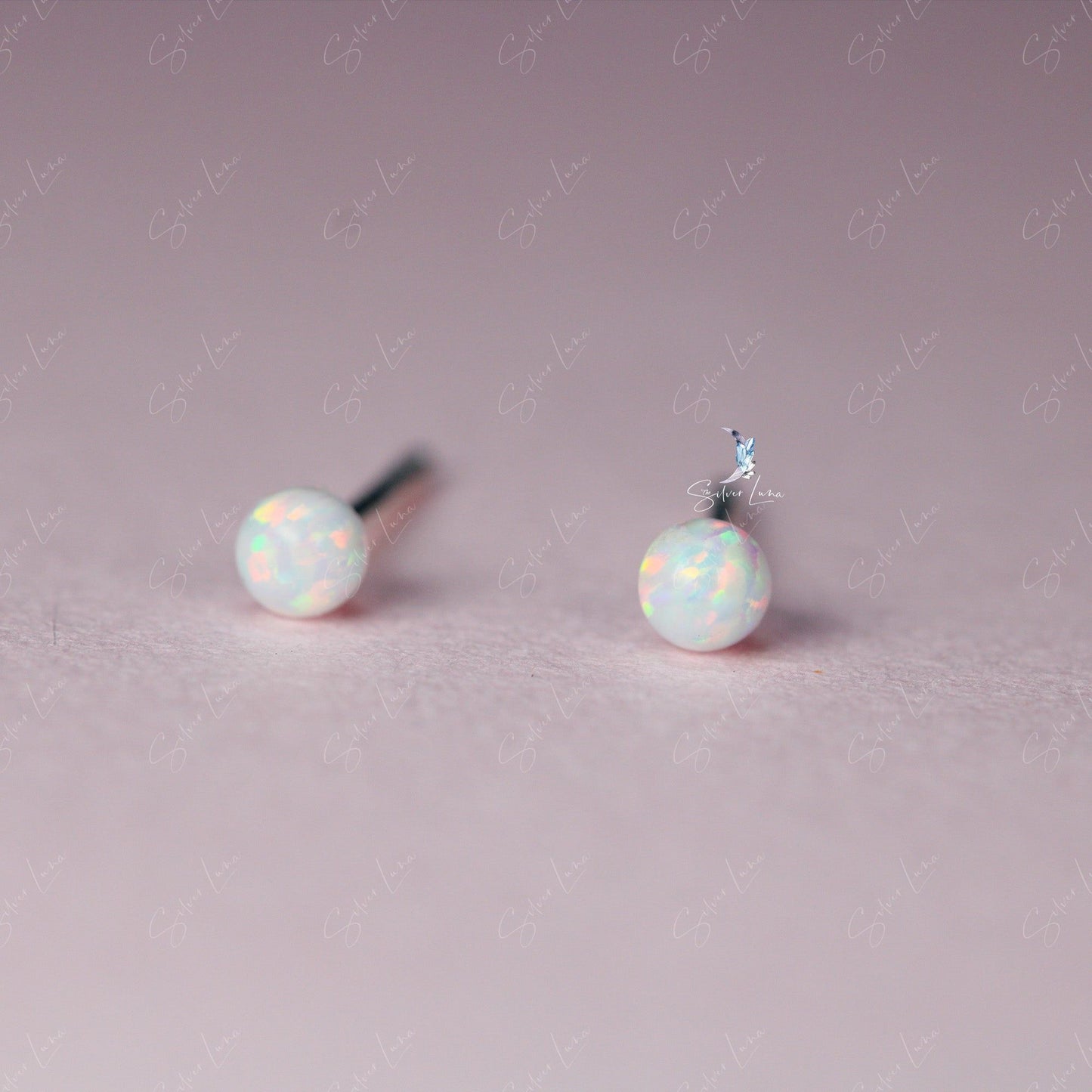 tiny opal sterling silver stud earrings