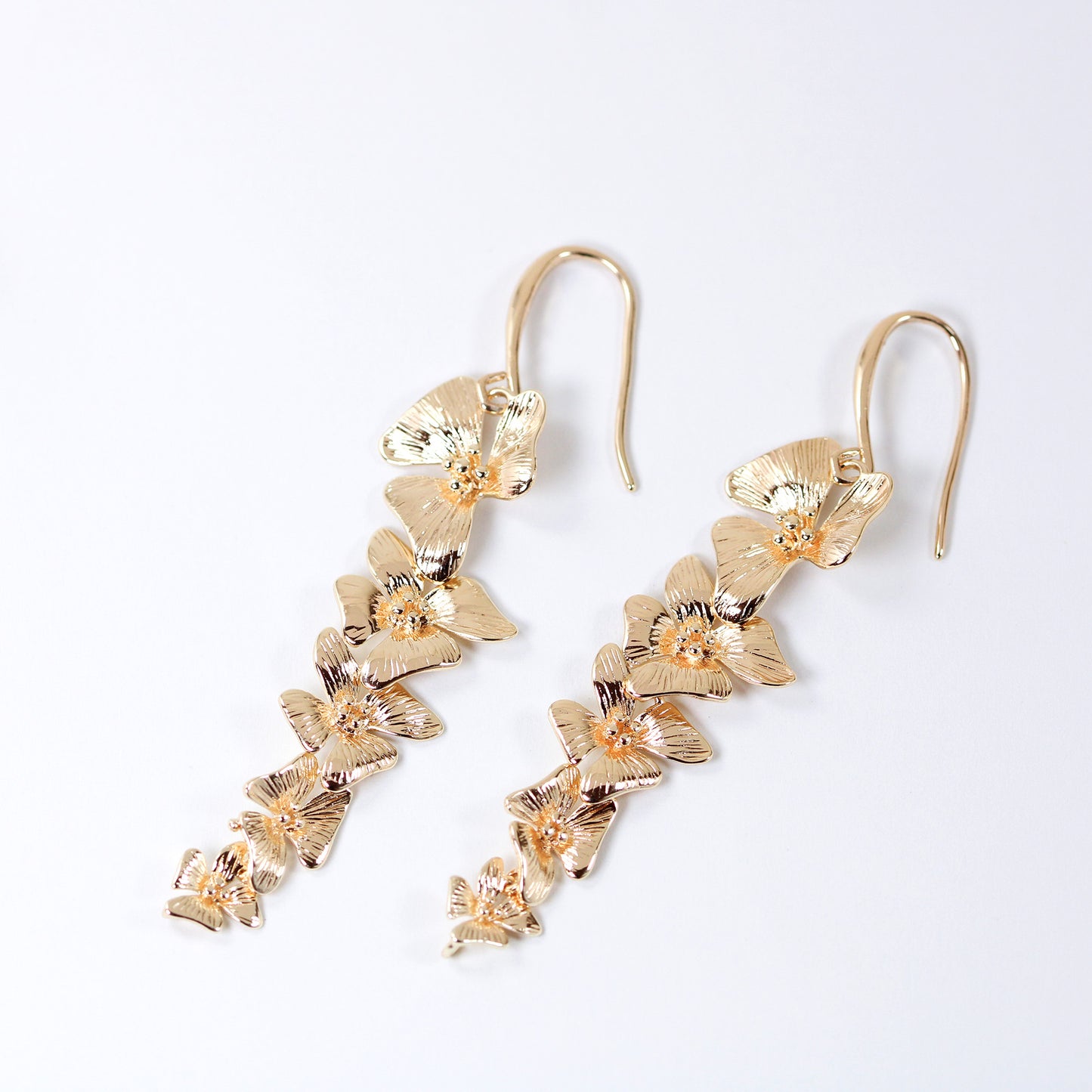 gold plated orchid flower earrings