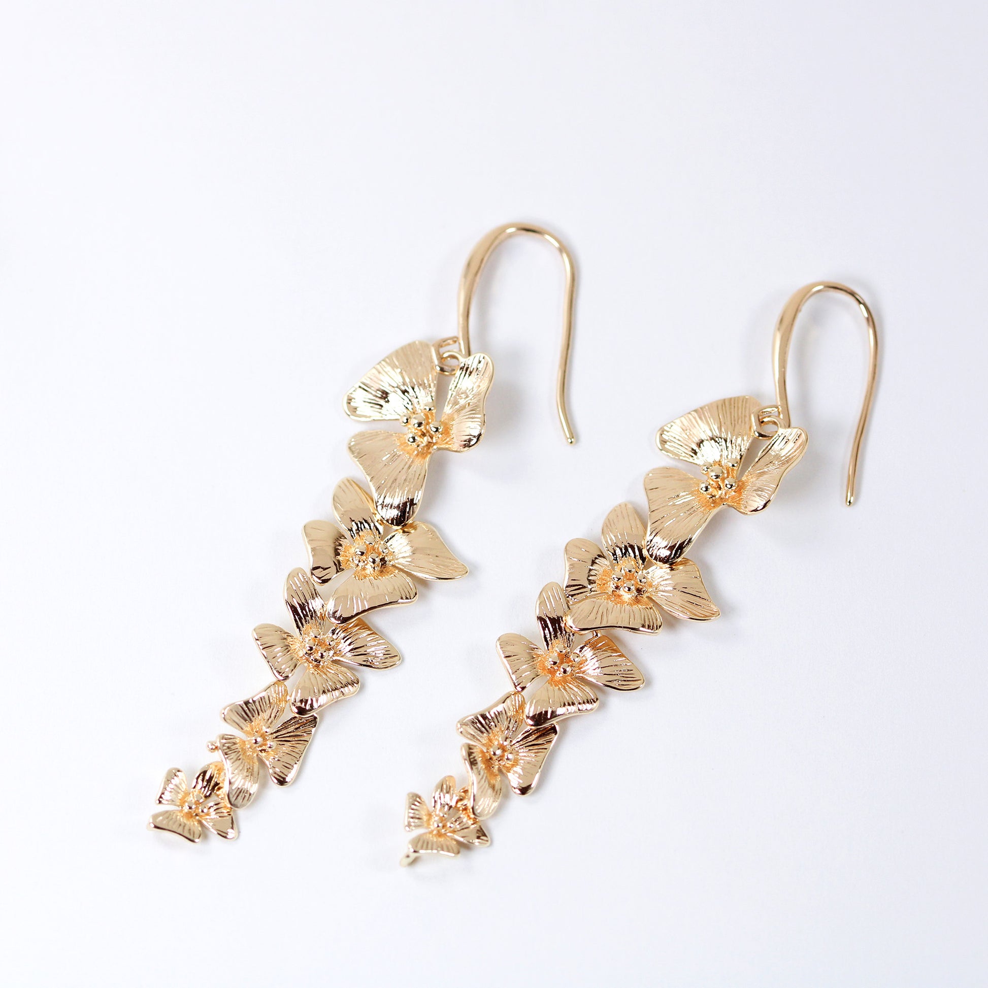 gold plated orchid flower earrings