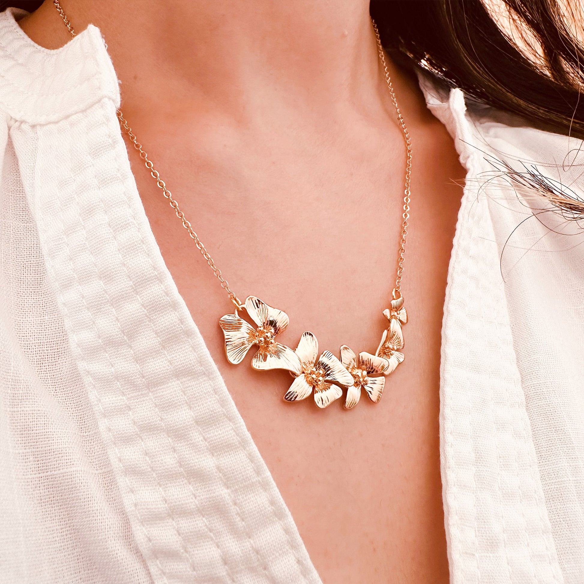 gold plated orchid flower necklace