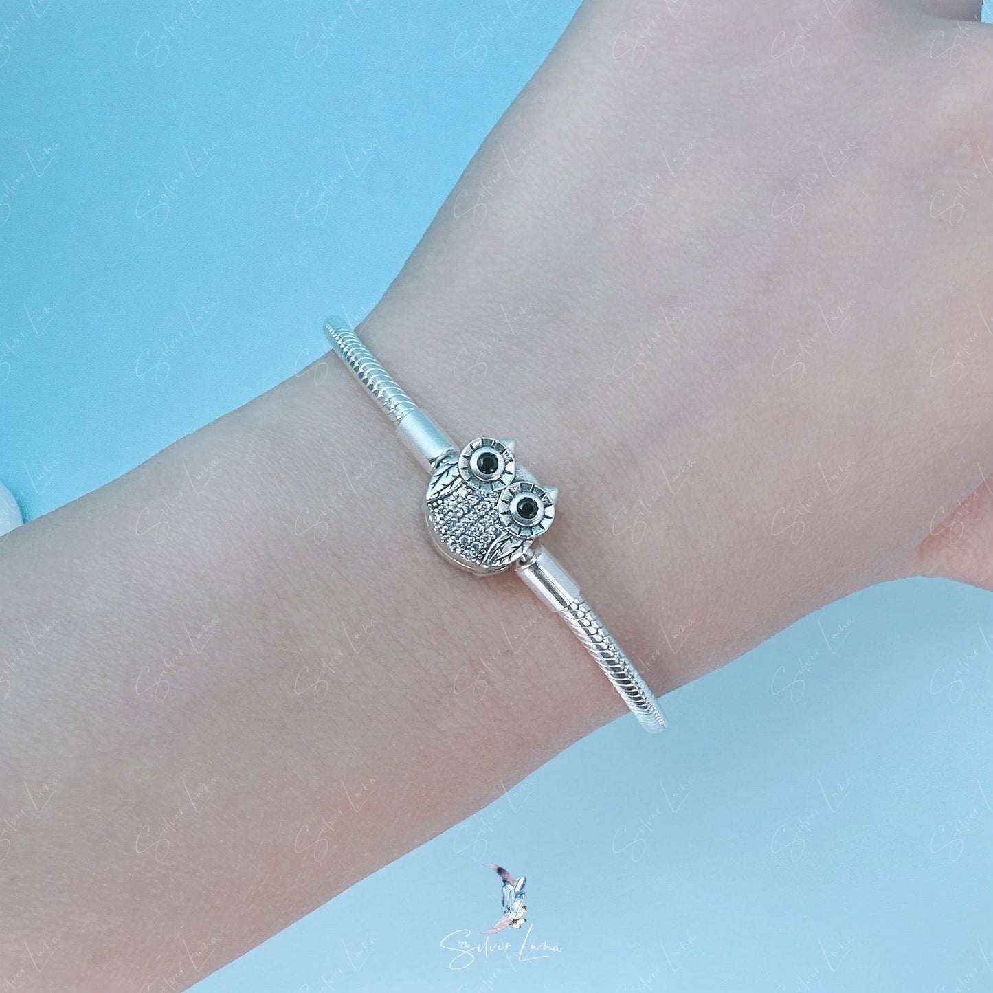 Cubic zirconia owl closure bracelet for charms
