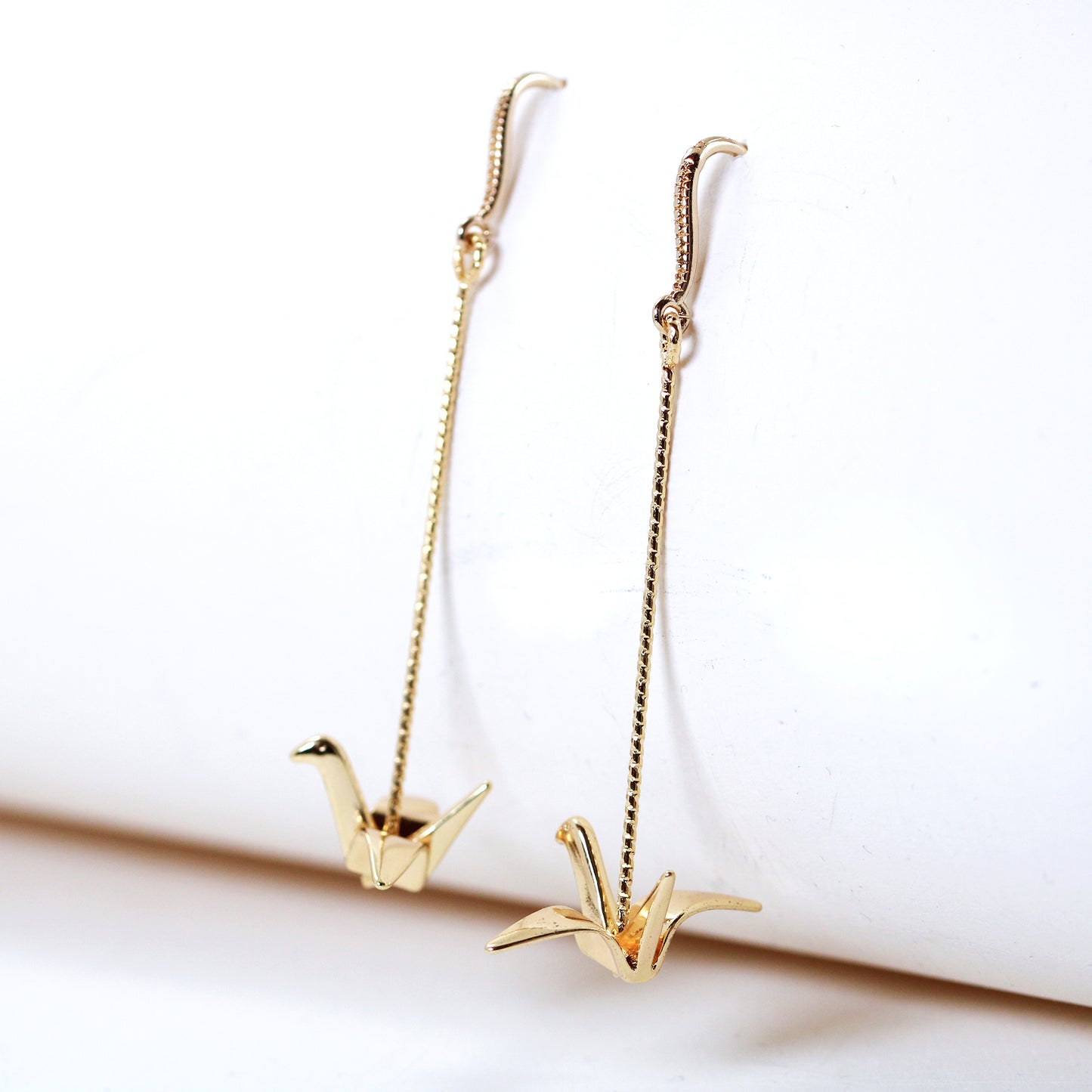 origami paper crane dangle drop earrings