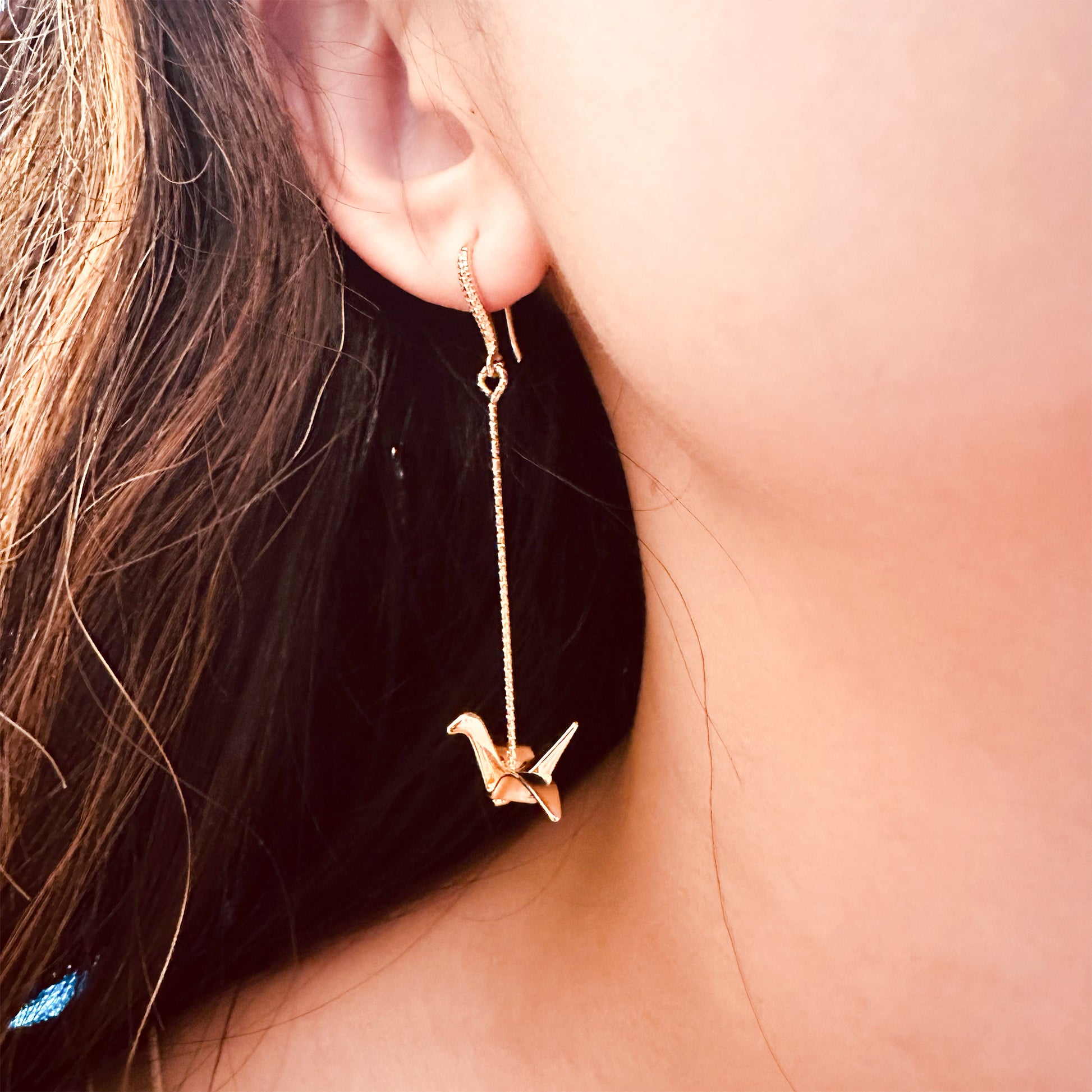 origami paper crane dangle drop earrings