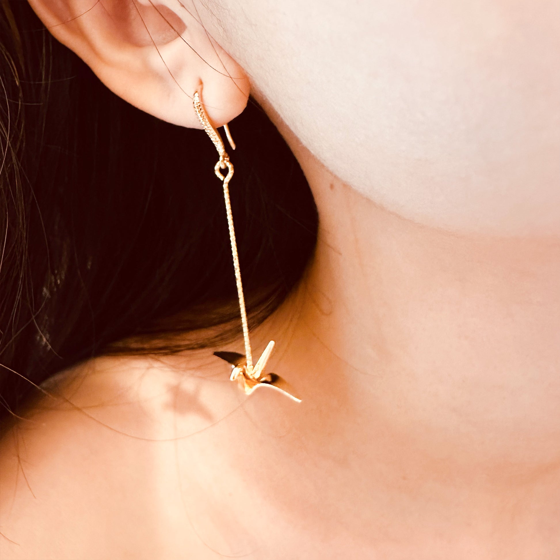 origami paper crane dangle drop earrings