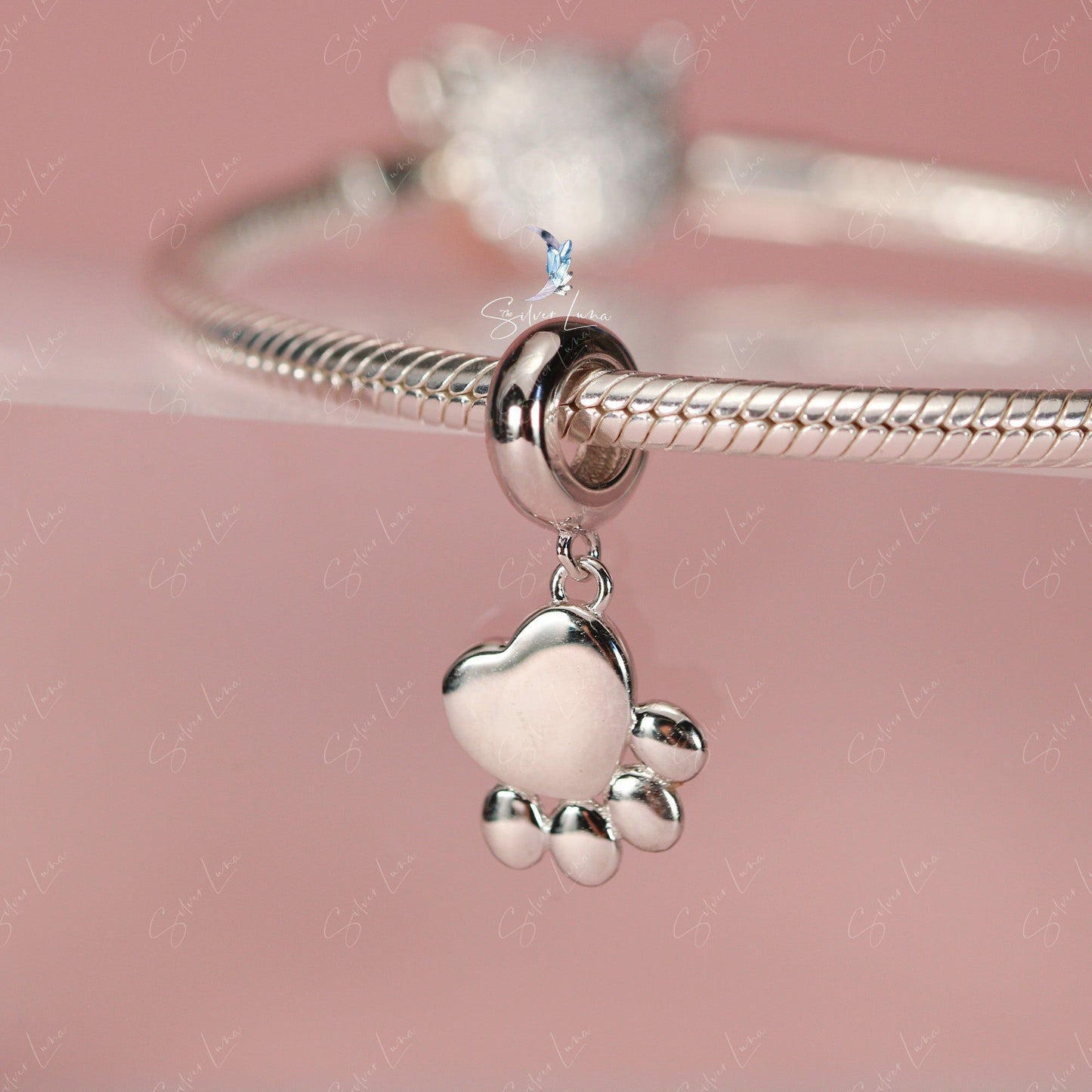 Opal dog paw sterling silver pendant charm