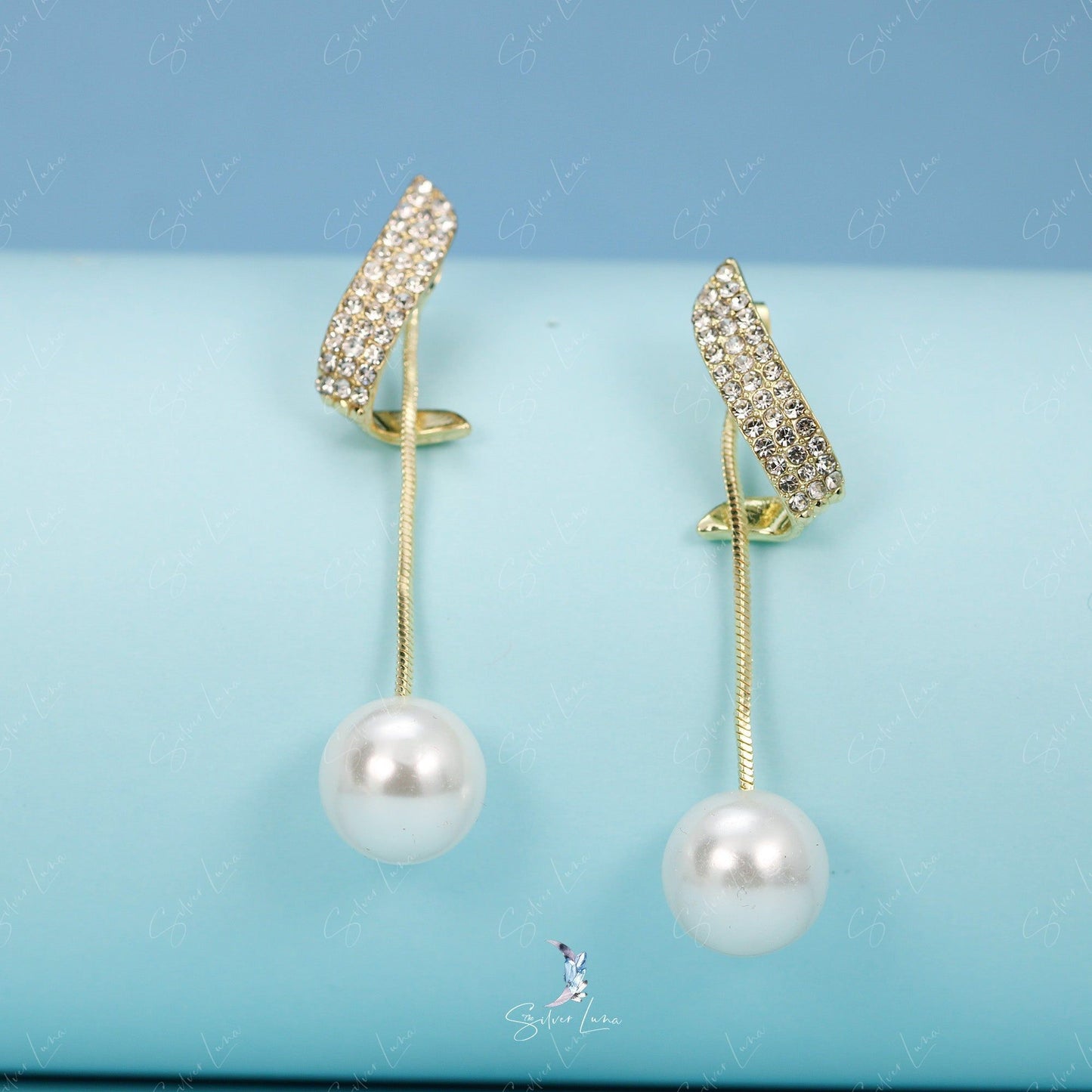 Pearl dangle drop rhinestone fashion earrings