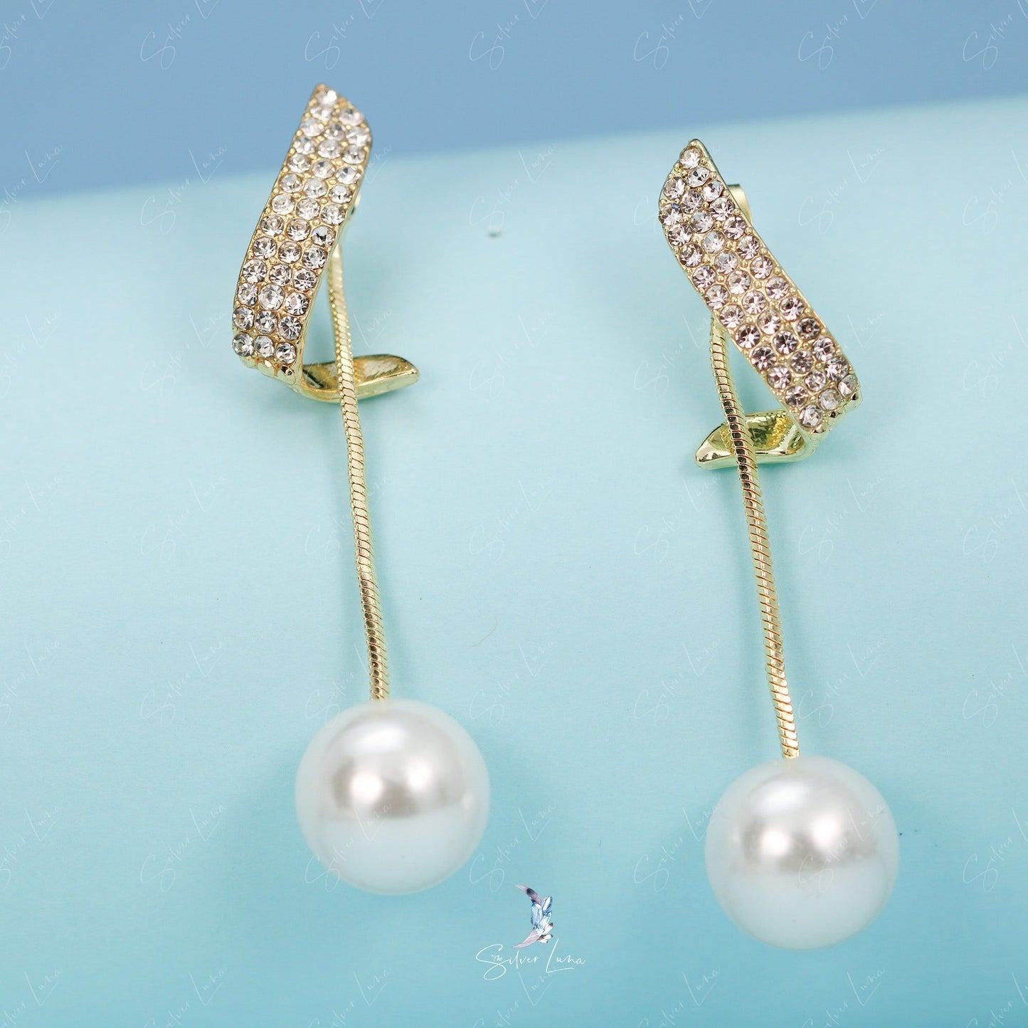 Pearl dangle drop rhinestone fashion earrings