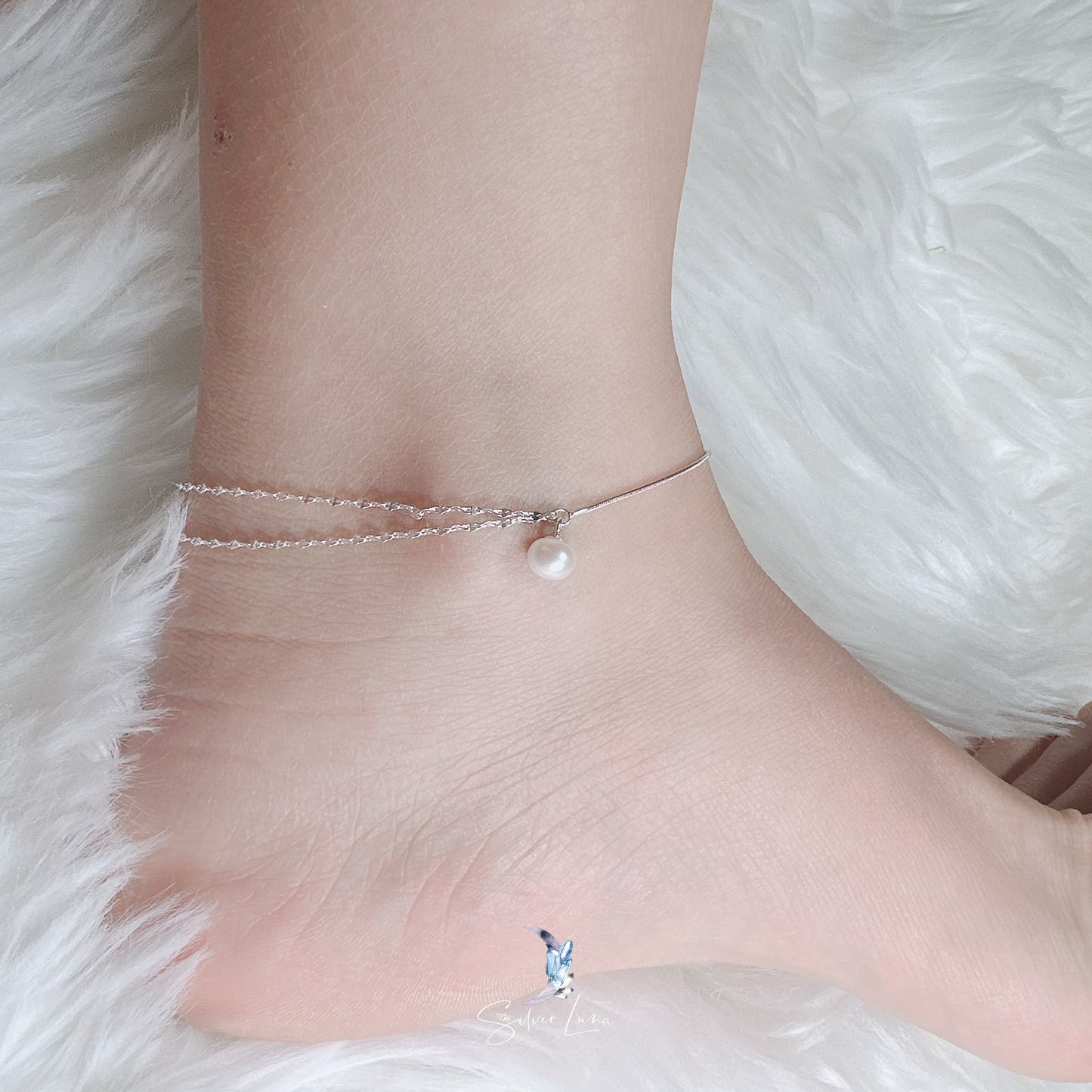 pearl drop silver anklet