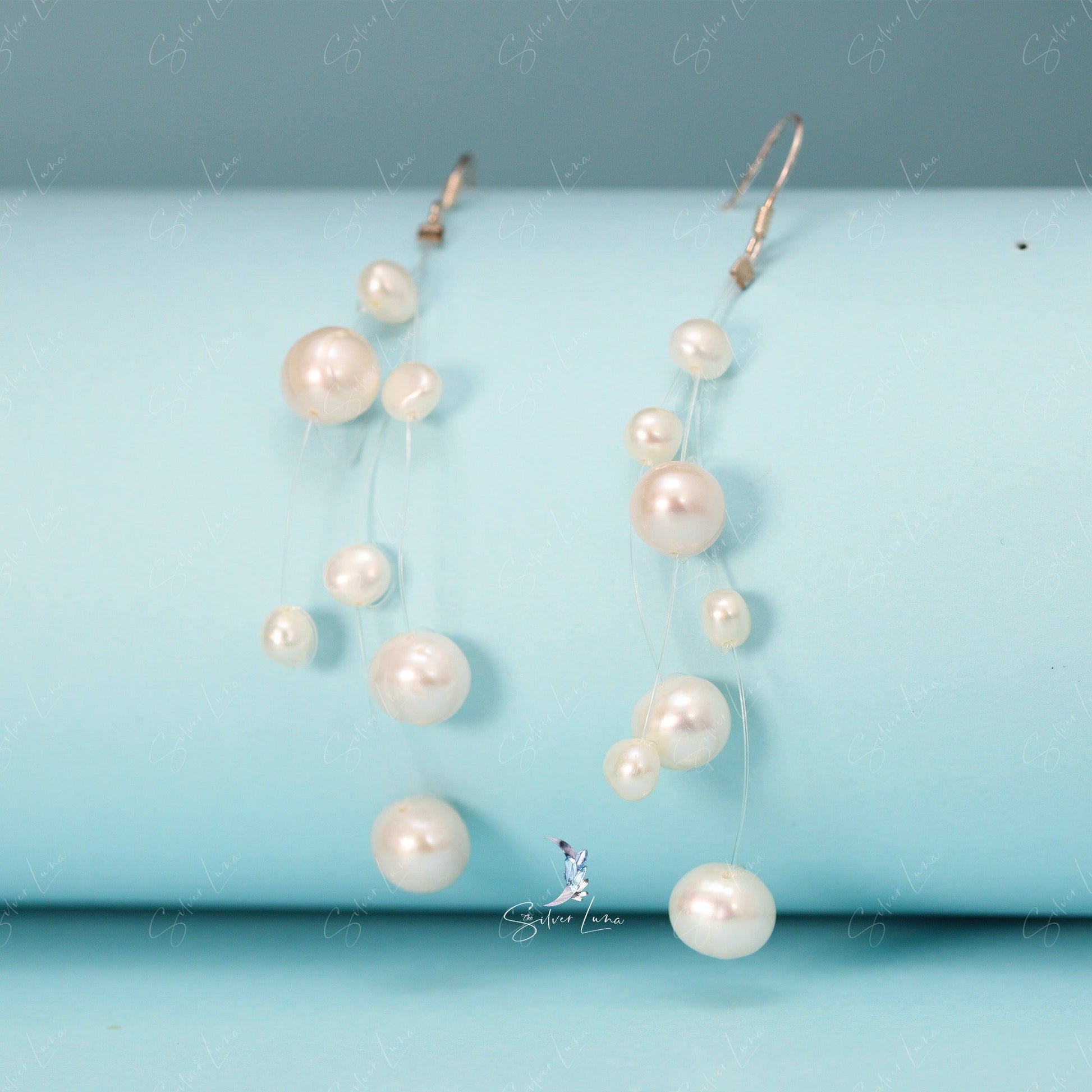 Floating Pearls Dangle Drop Earrings