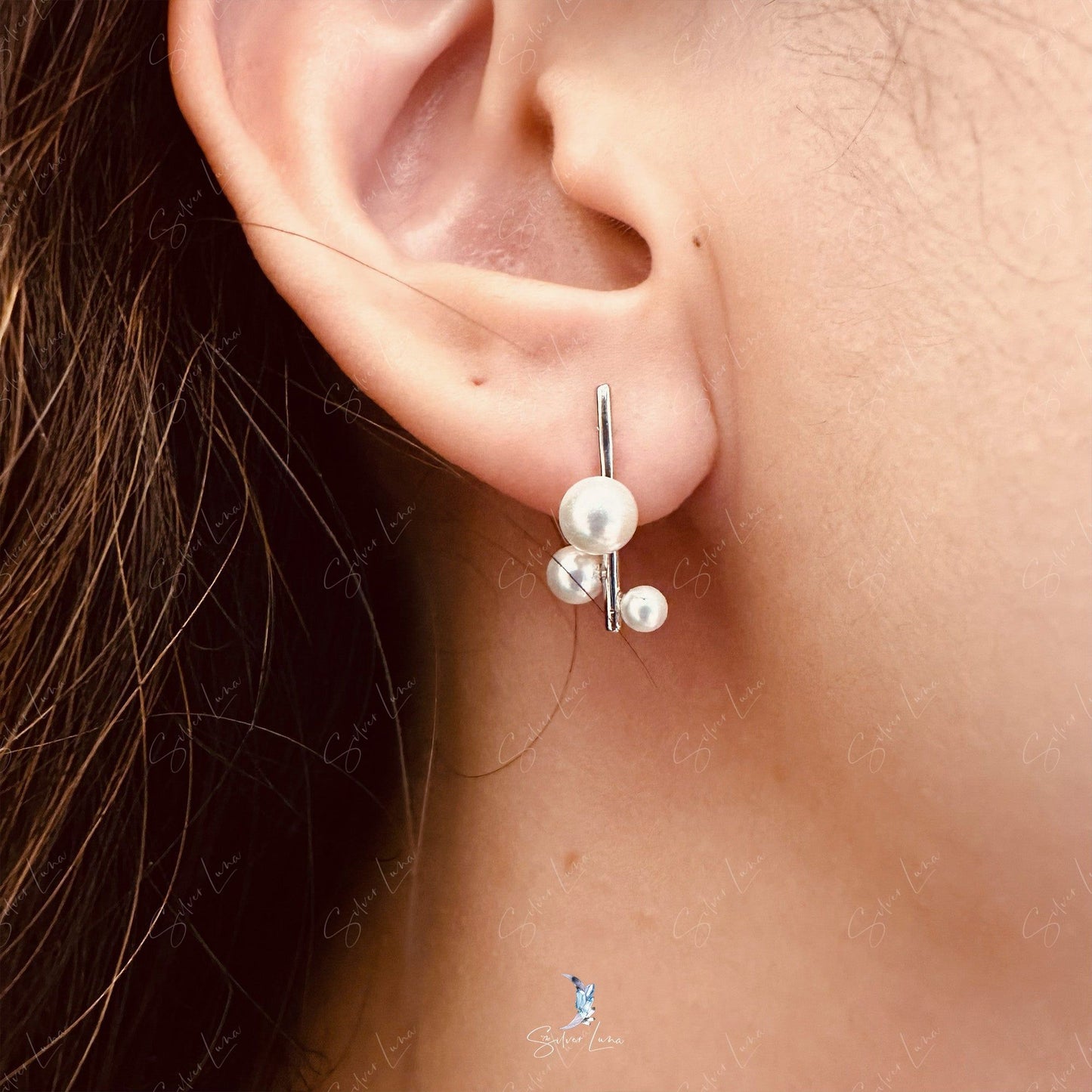 pearl on stick stud earrings