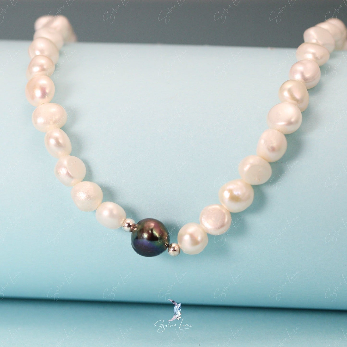 Freshwater Pearl Necklace with Silver Beads