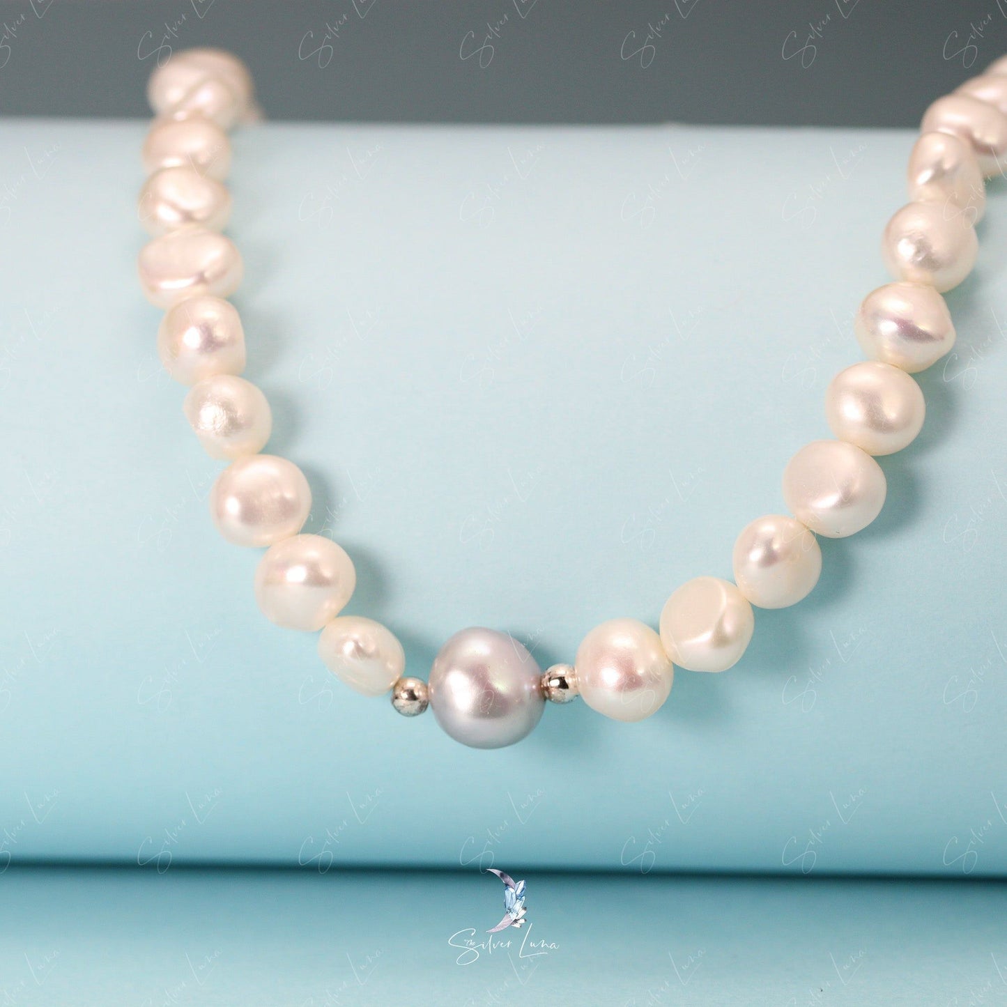 Freshwater Pearl Necklace with Silver Beads