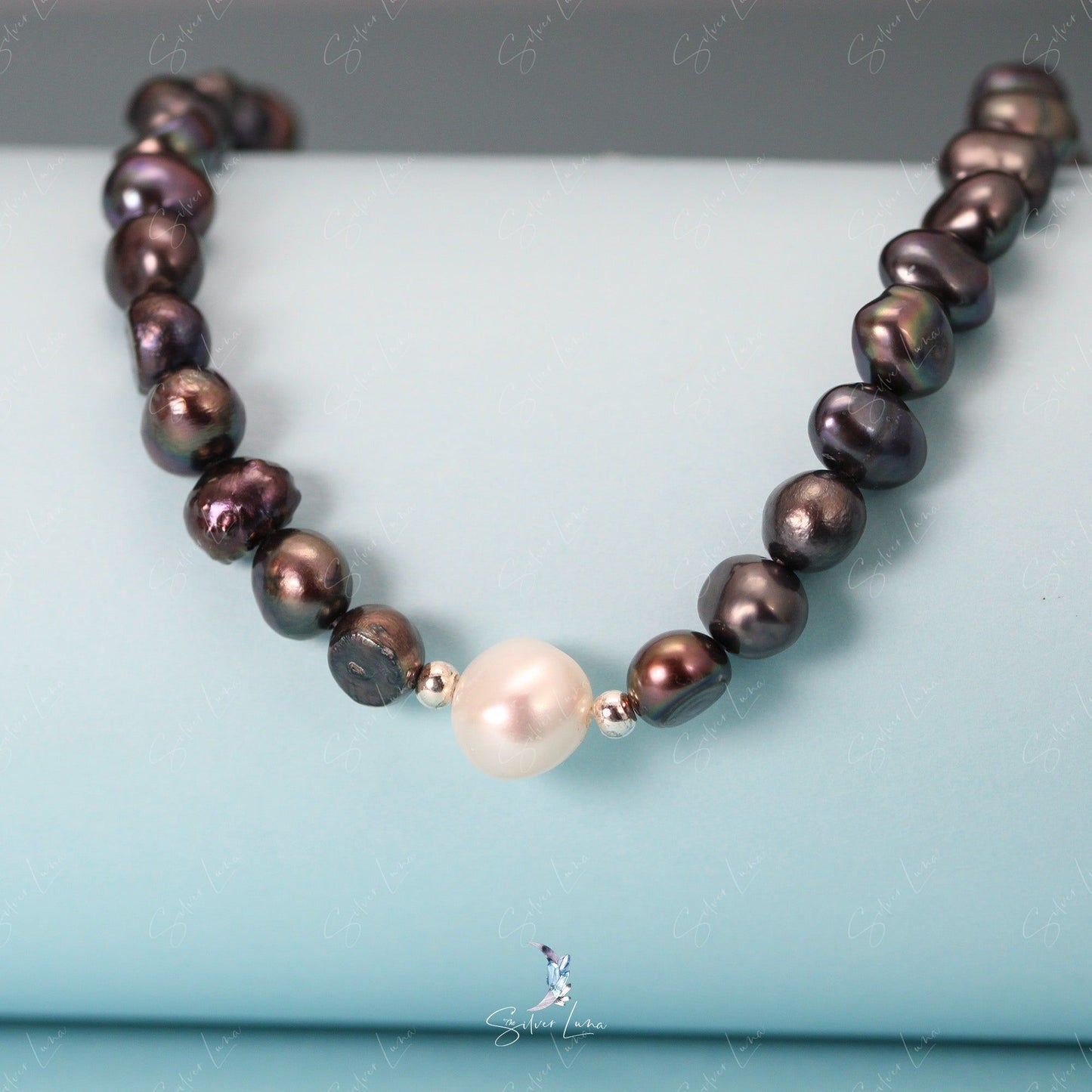 Freshwater Pearl Necklace with Silver Beads