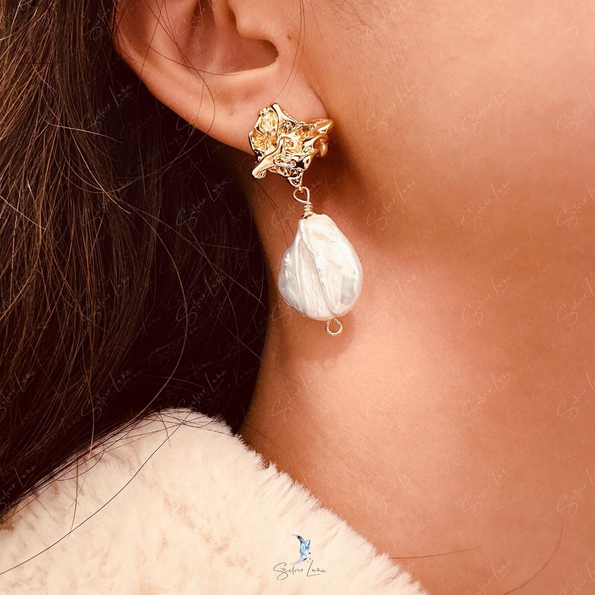 gold plated pearl drop earrings