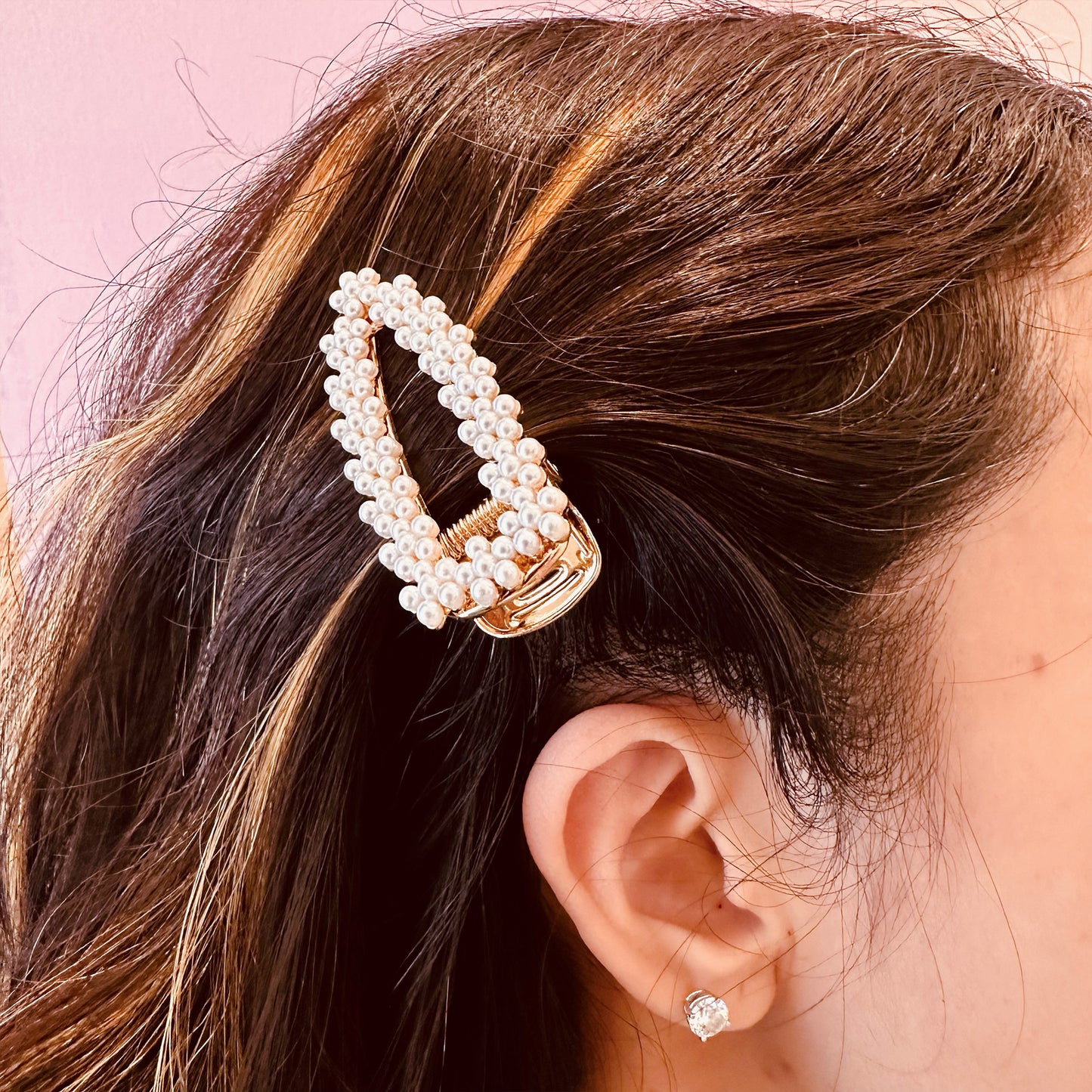 Crystal rhinestone and pearl hair clip