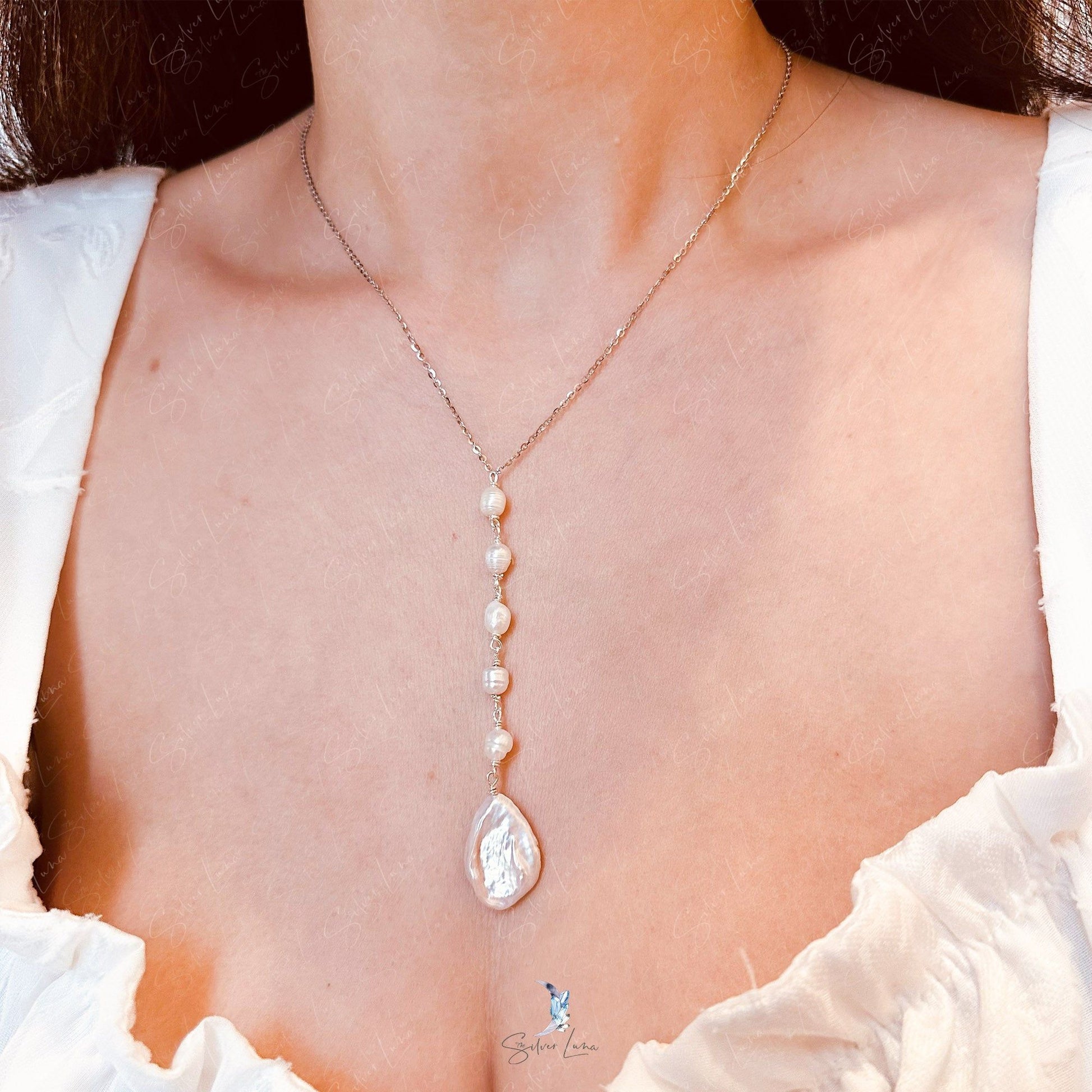 pearl lariat pendant necklace