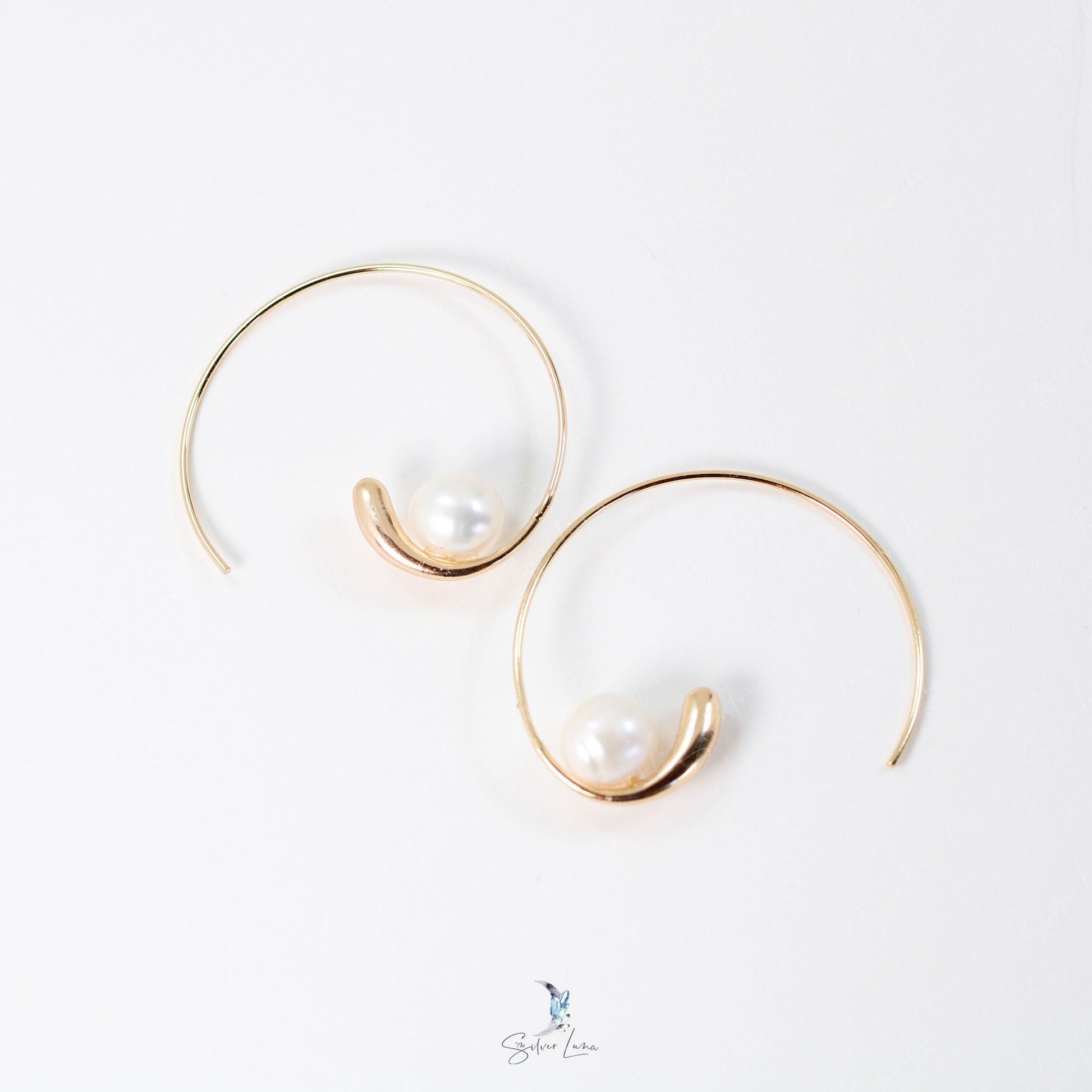 handmade freshwater pearl brass earrings
