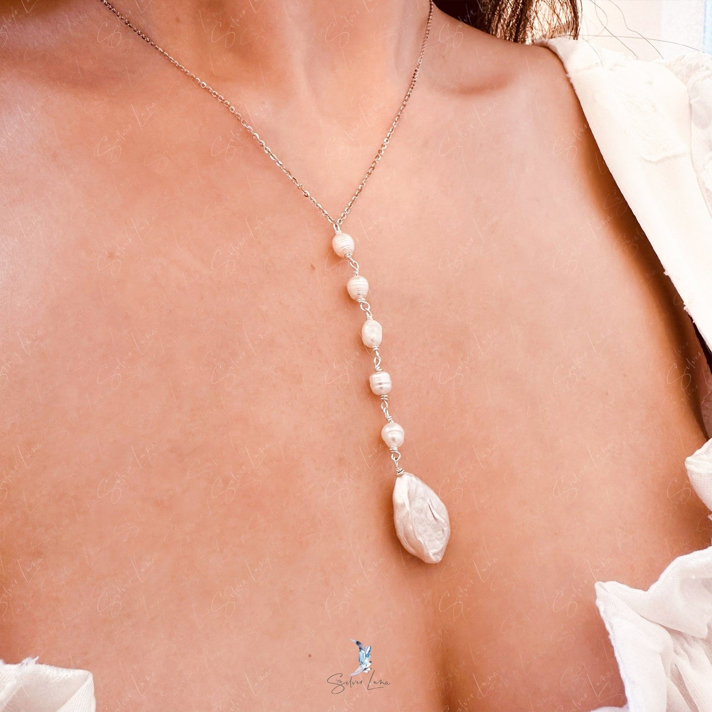 baroque pearl lariat pendant necklace