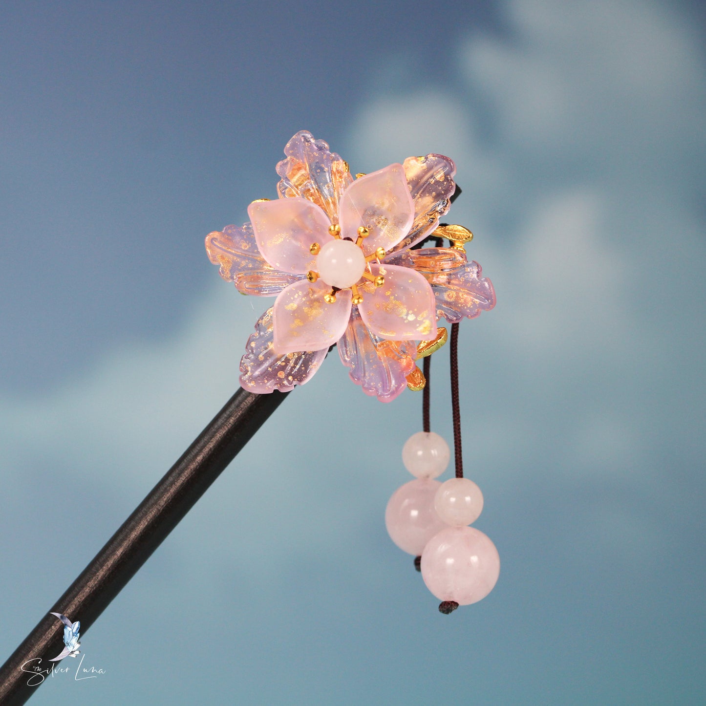 Japanese cherry flower wooden hair stick