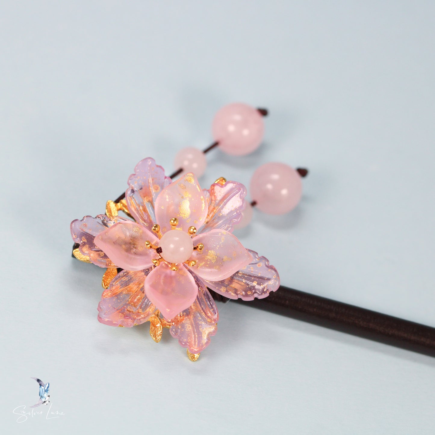 Japanese cherry flower wooden hair stick