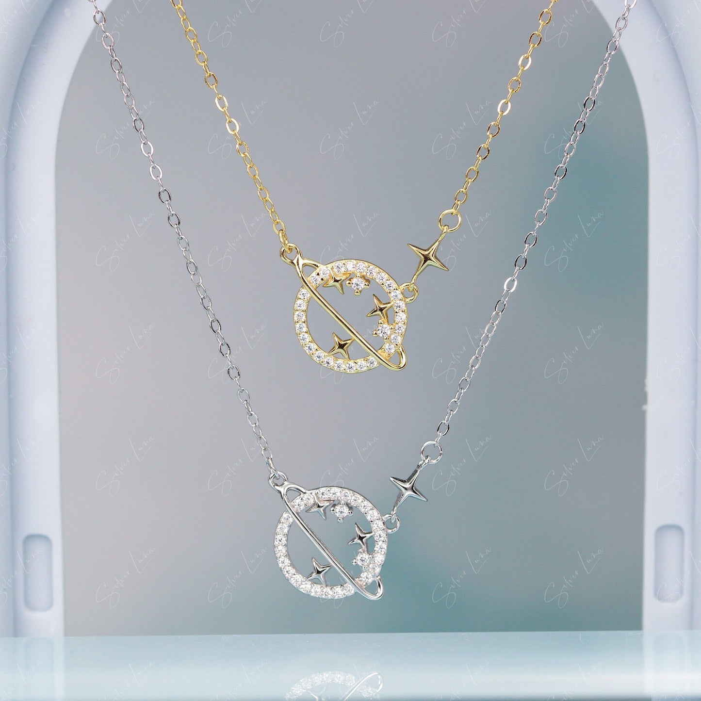 dainty planet necklace