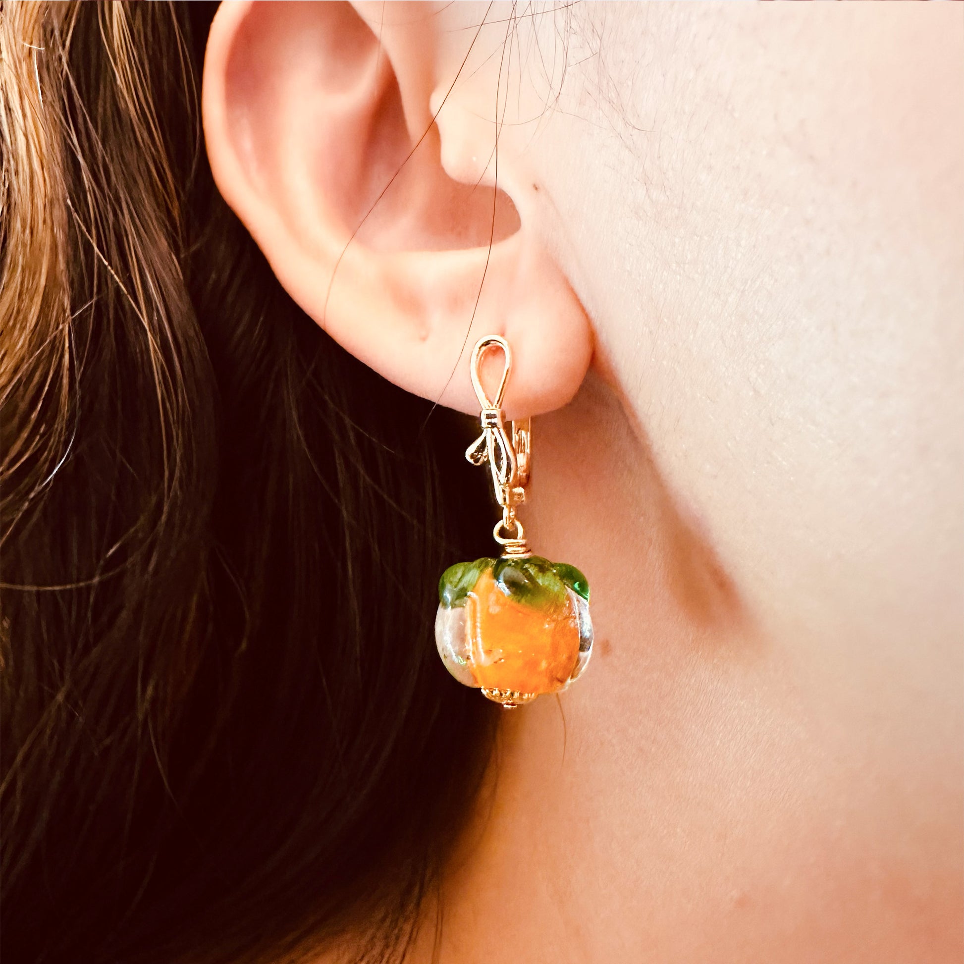 pumpkin Murano glass bead earrings