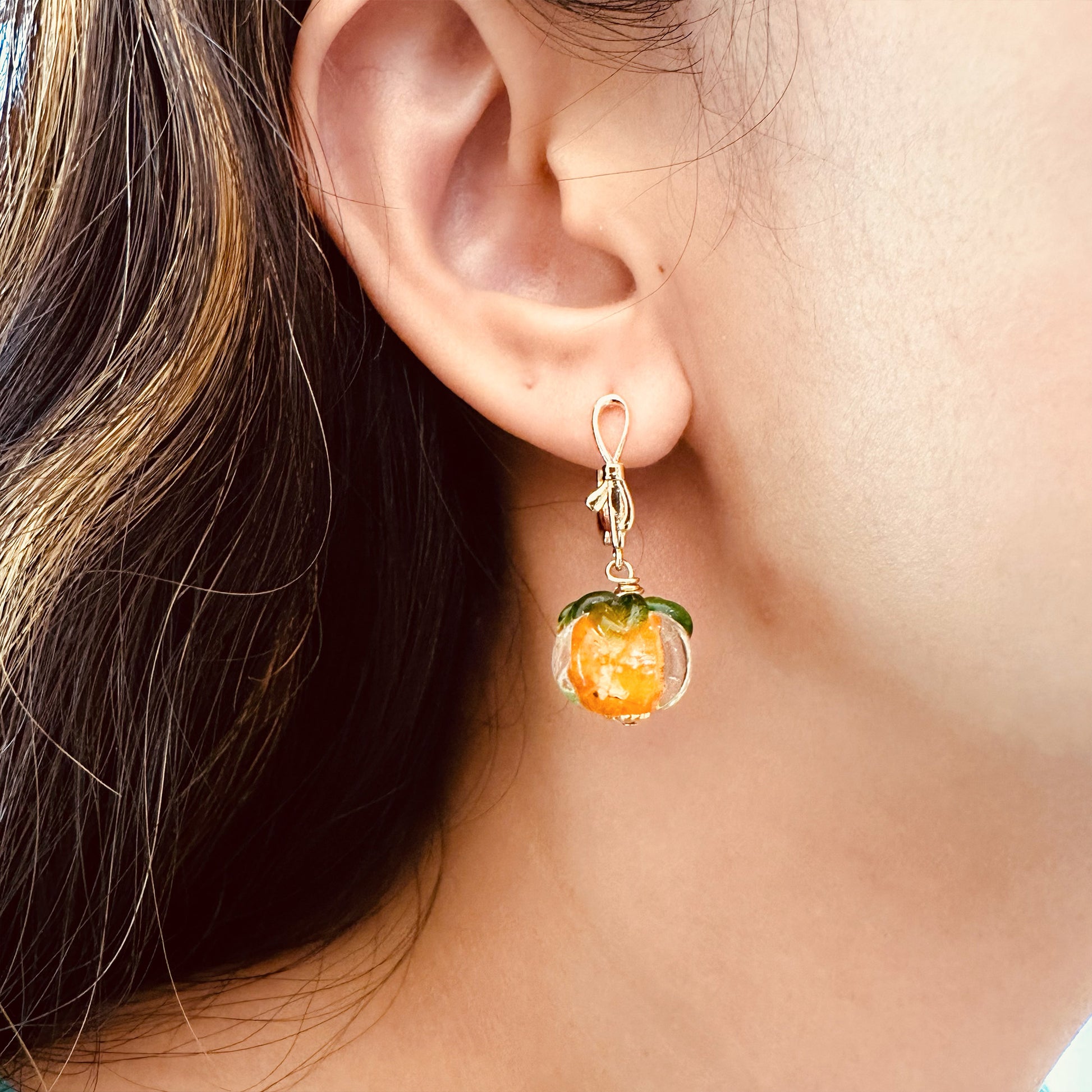 pumpkin Murano glass bead earrings