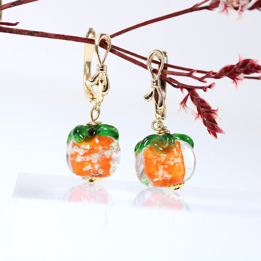 pumpkin Murano glass bead earrings